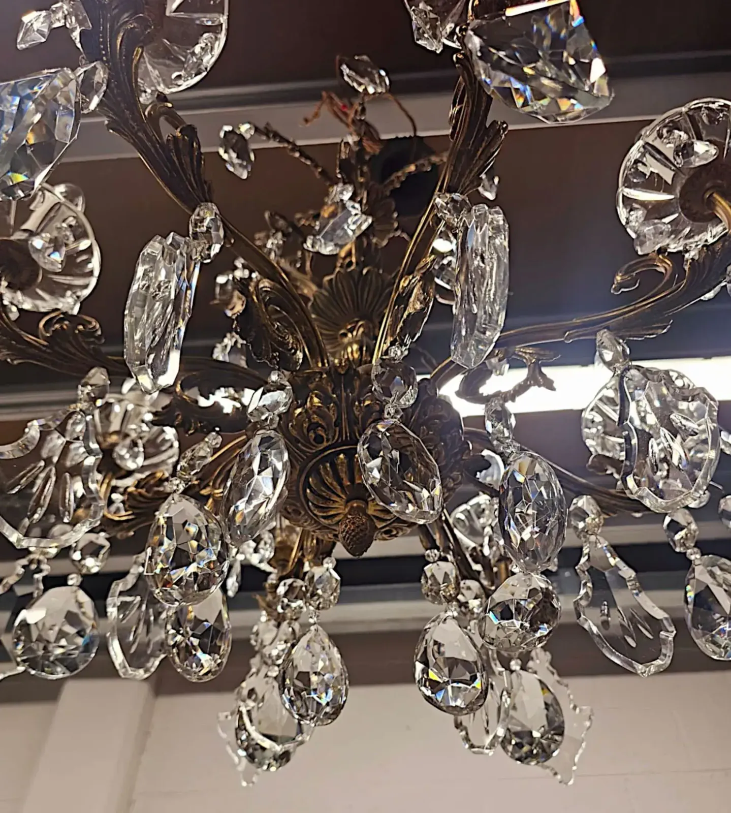A Stunning Early 20th Century Italian Gilt Bronze And Crystal Eight Branch Rewired Chandelier photo buy