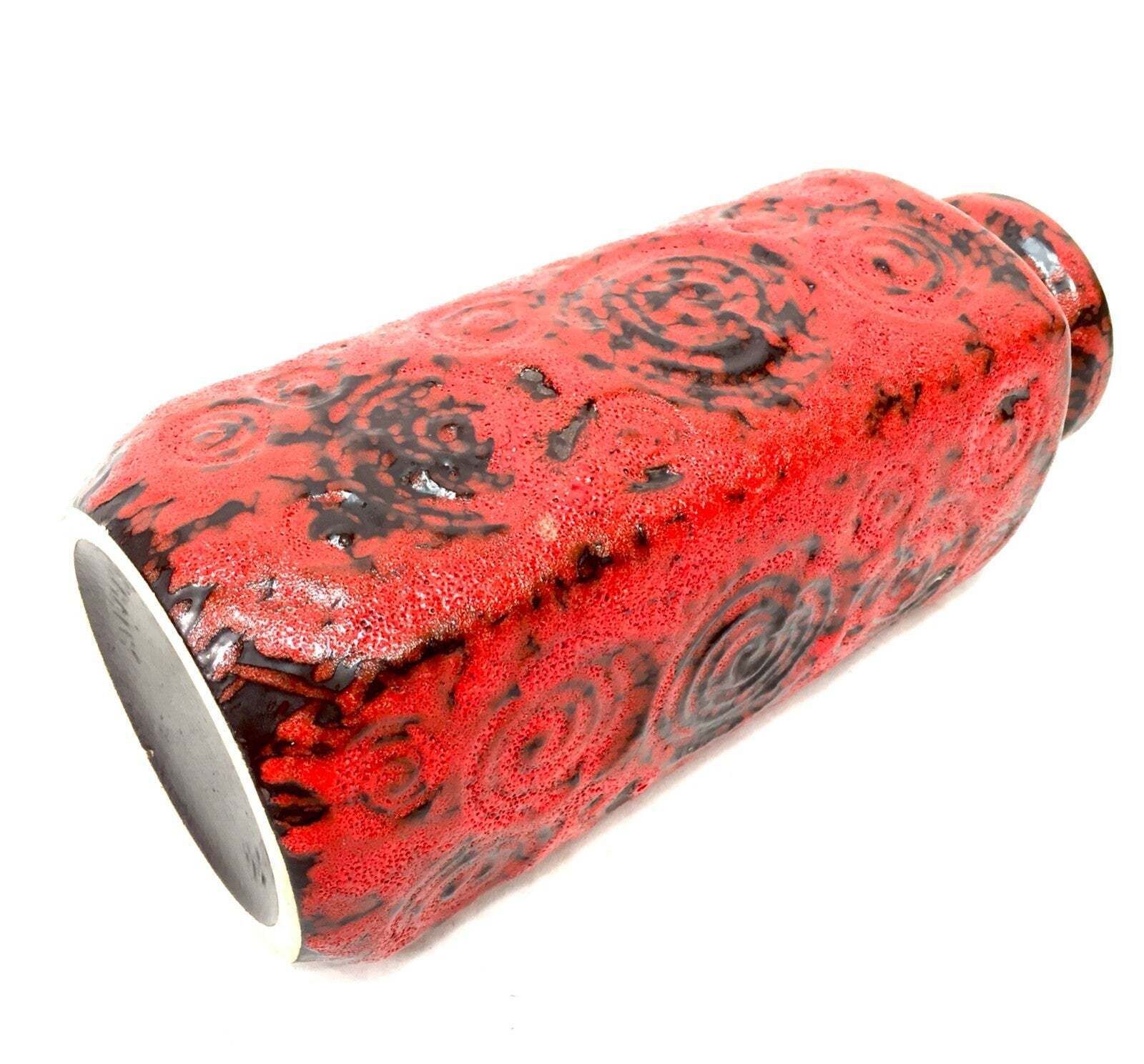 Vintage West German Scheurich Pottery Vase Red / Swirls / Fossil Retro 1970's photo vinterior