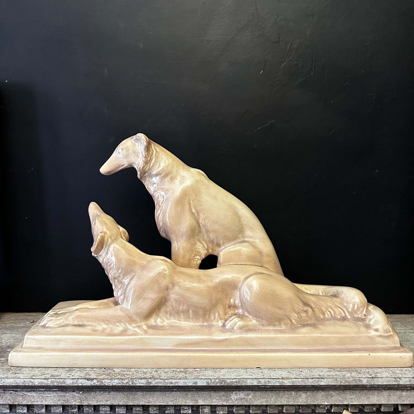 French Art Deco Greyhound/Borzois Group — C.1930 Fiaence Ceramic