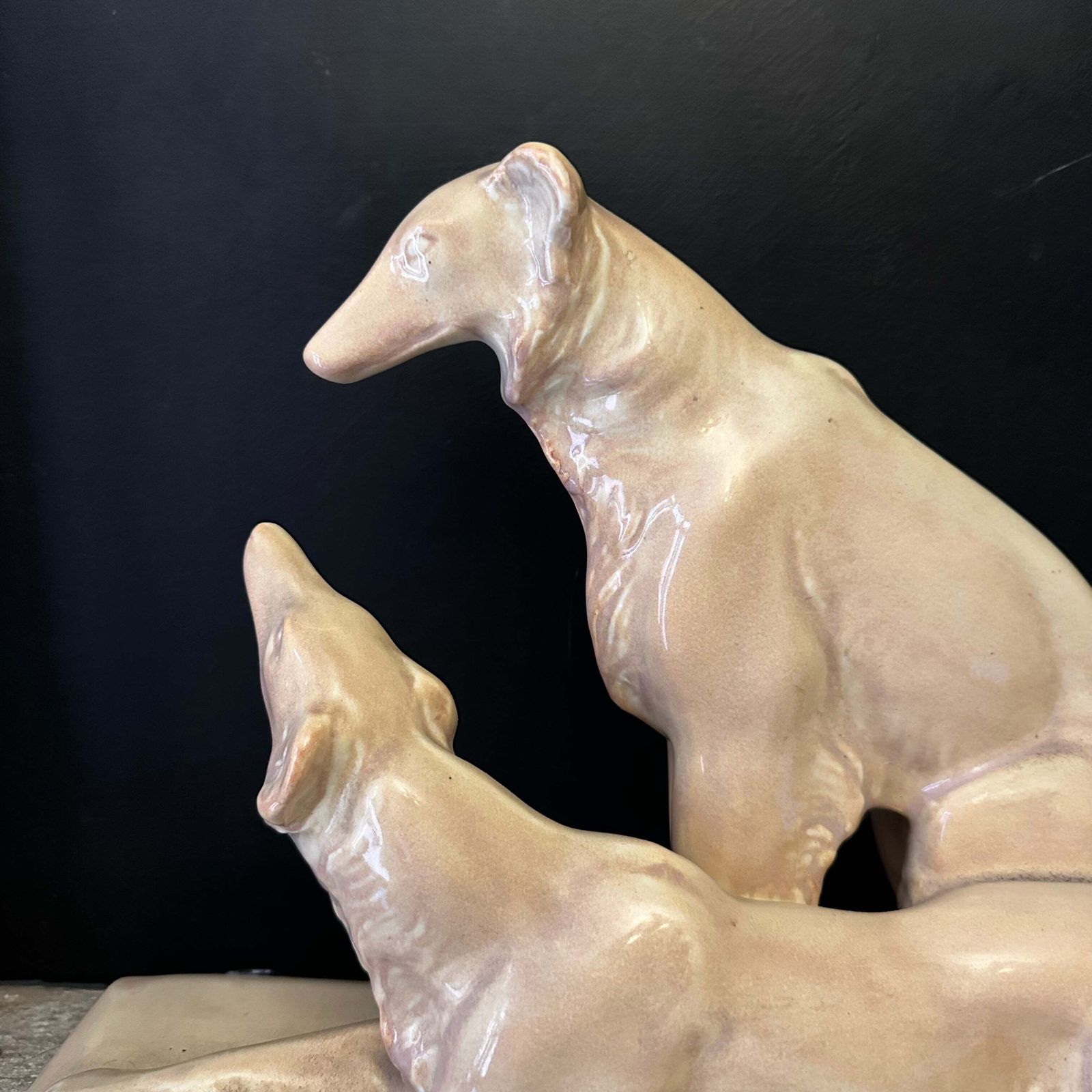 French Art Deco Greyhound/Borzois Group — C.1930 Fiaence Ceramic photo furniture