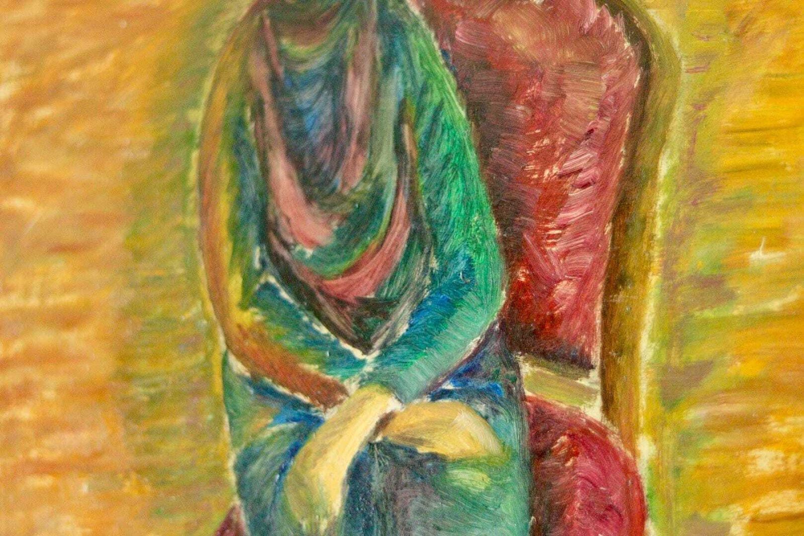 Original Vintage Oil On Panel – "Sitting Woman" Sir Falk 68 – Framed, 44.5 X 30.5 Cm (17.5" X 12") photo vintage