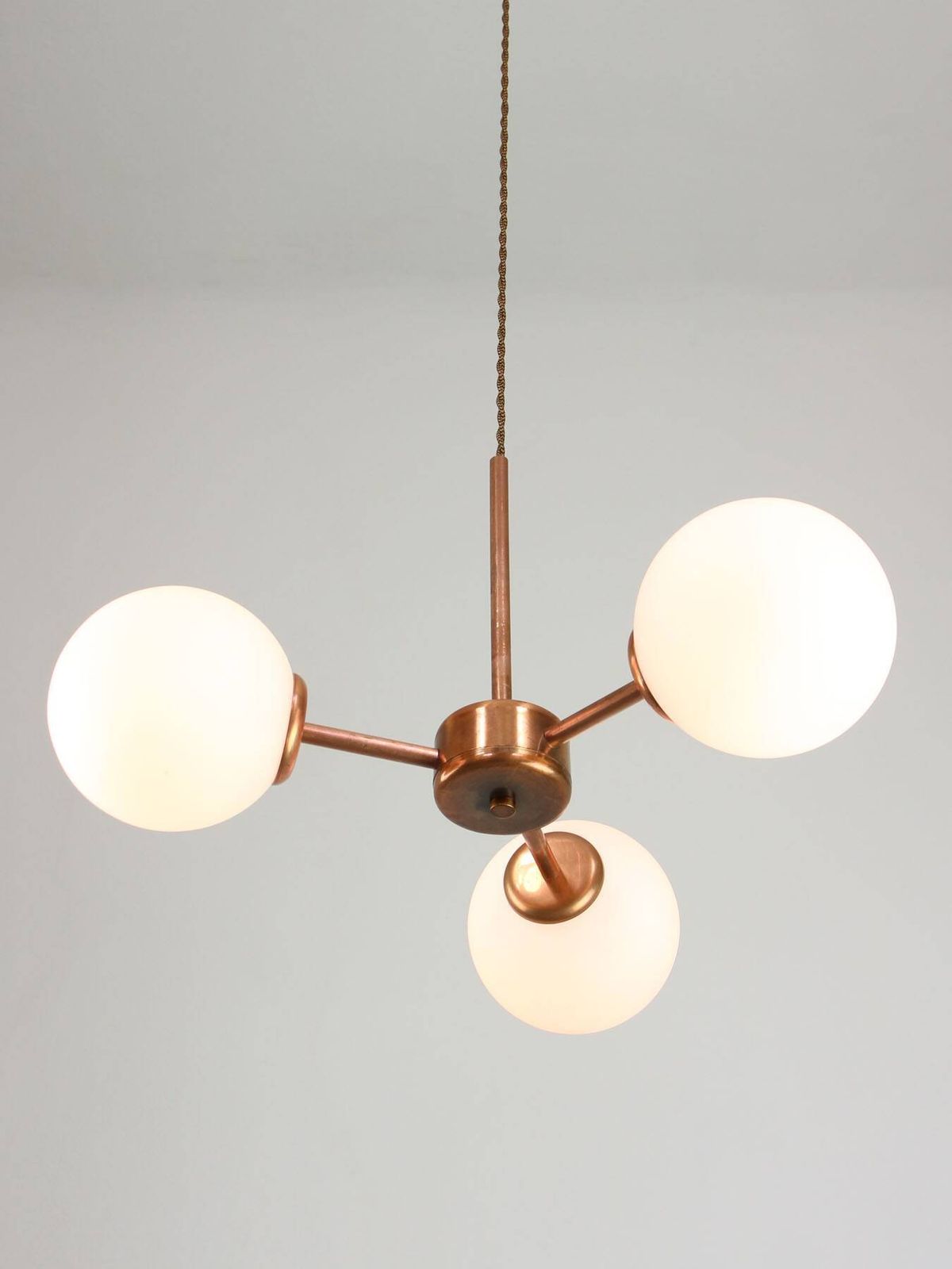 Mid Century Modern Italian Chandelier In Copper And Opaline Glass, 1960s photo furniture