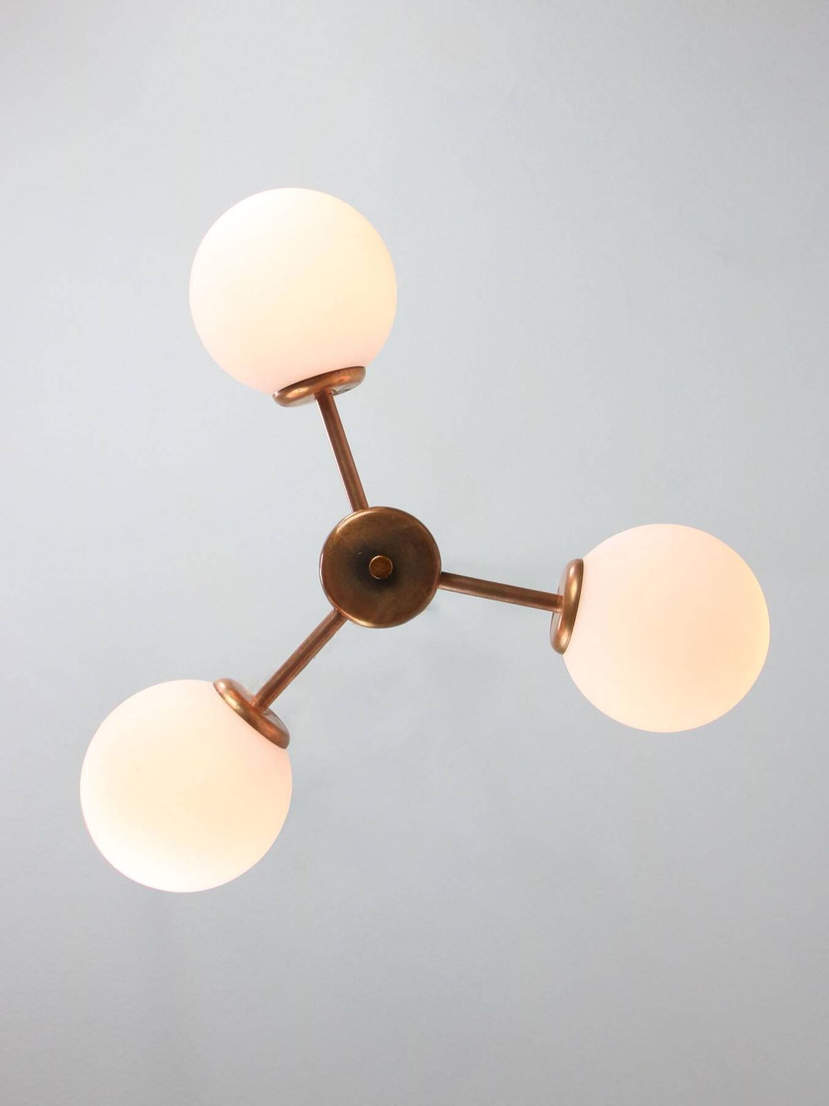 639.0 Mid Century Modern Italian Chandelier In Copper And Opaline Glass, 1960s photo
