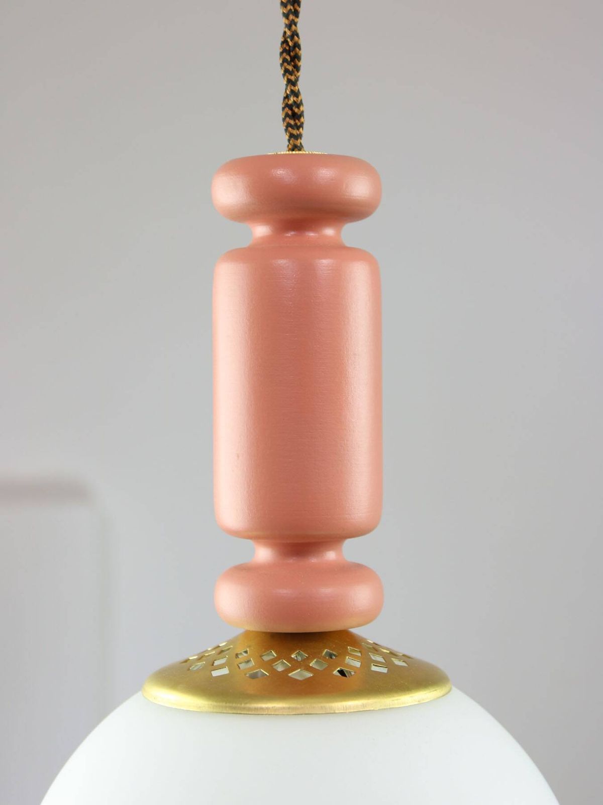 Mid Century Italian Brass & Opaline Glass Pendant Lamps, Set Of 2 photo vinterior