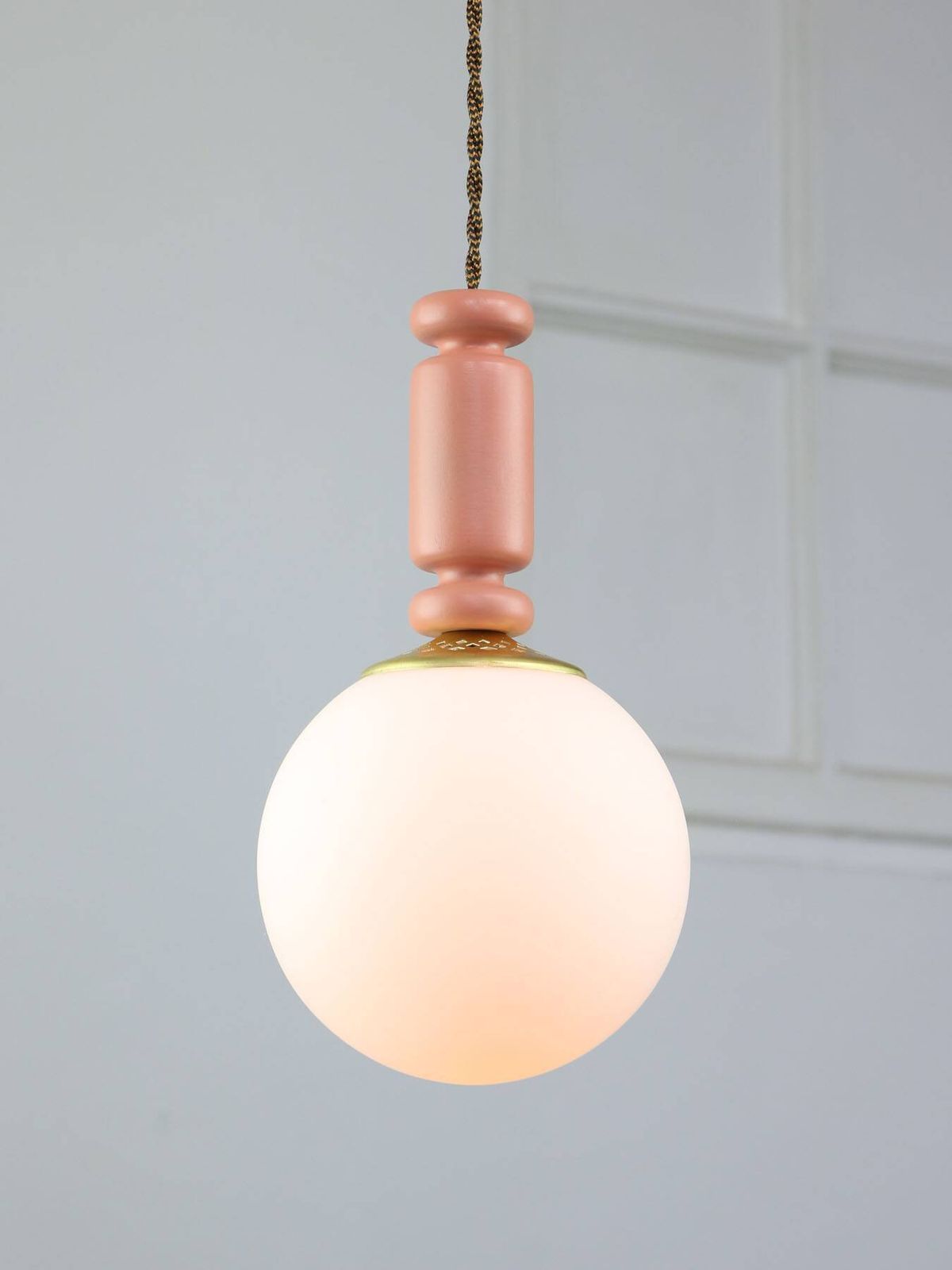 photo for sale Mid Century Italian Brass & Opaline Glass Pendant Lamps, Set Of 2