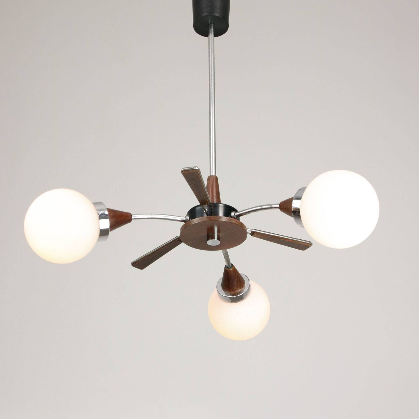 Mid Century Modern Italian Chrome And Opaline Chandelier photo furniture