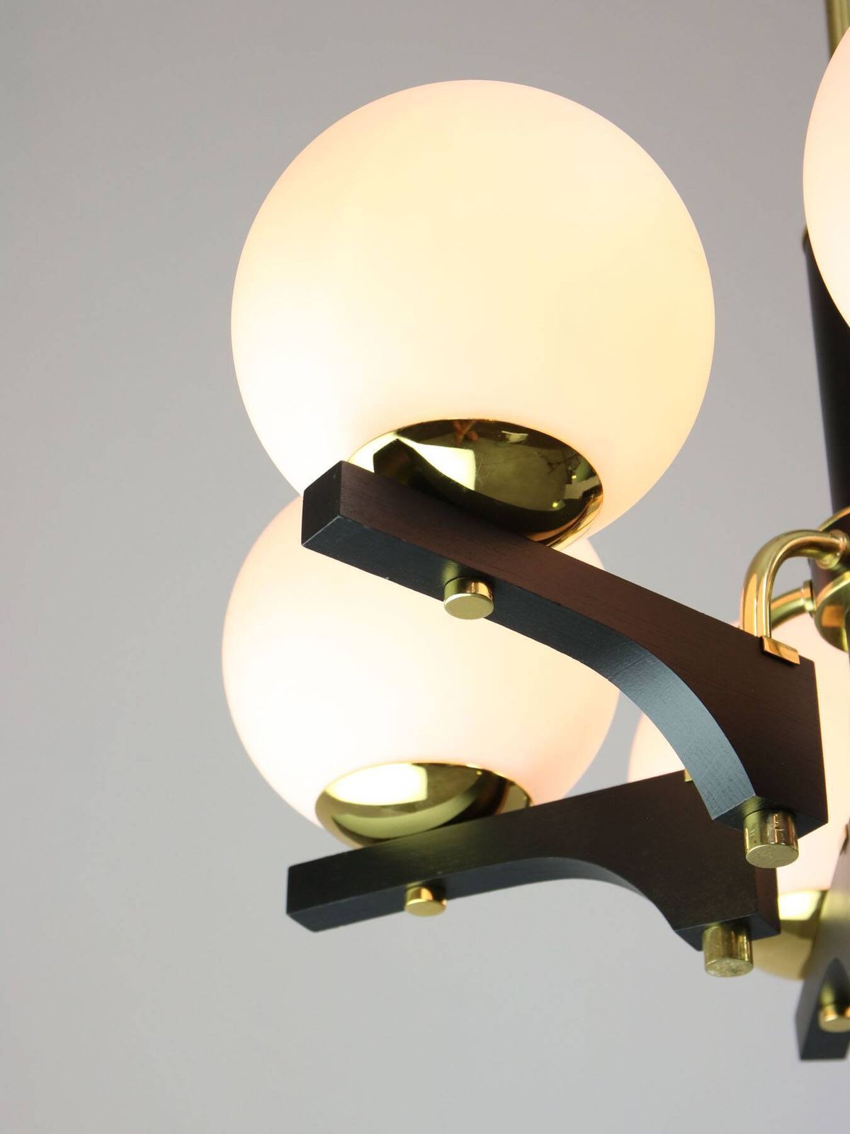 Mid Century Modern Italian Brass And Opaline Chandelier photo vintage