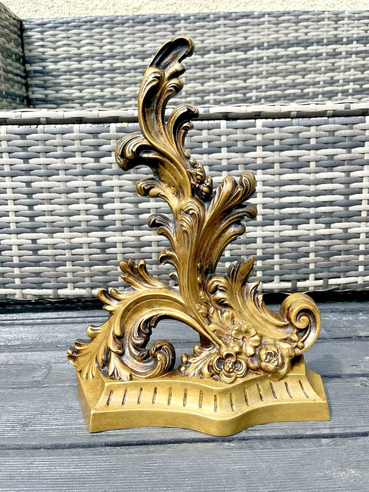photo for sale French Rococo Style Acanthus Fireside Fire Dogs Andirons Chenet Antique Vintage