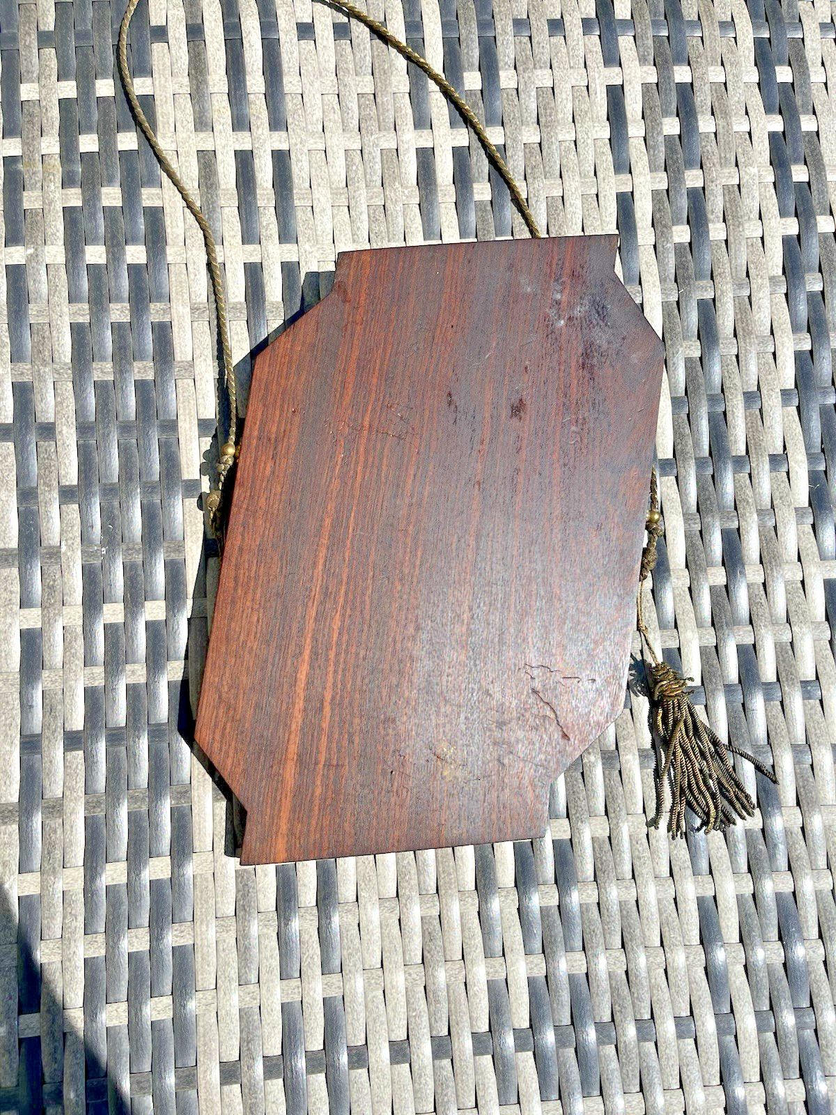 photo furniture French Art Deco Gilt Brass Burr Walnut Wall Hanging Crucifix Church Cross Jesus