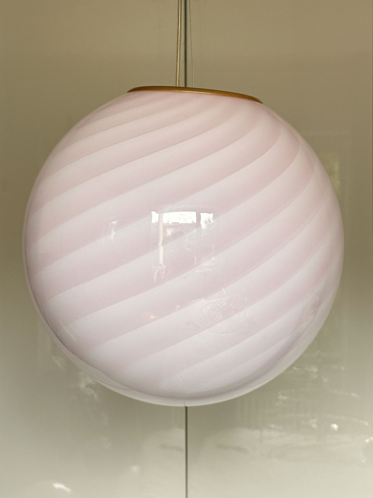 Contemporary Pink Swirl And Milky White Sphere Pendant In Murano Glass photo Lighting