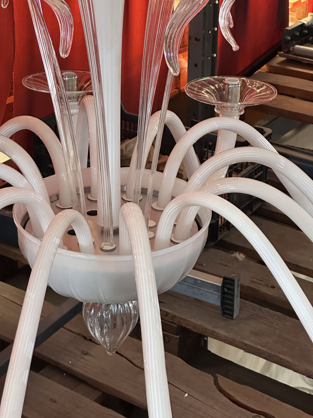 Contemporary White With Transparent Leaves Murano Glass Chandelier photo furniture