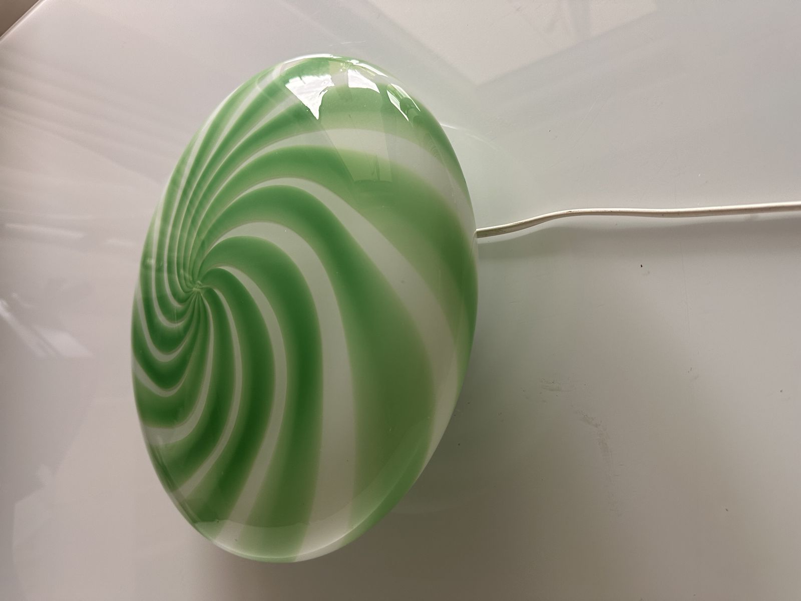 Contemporary Italian Milky White And Clear Green Swirls Murano Glass Flush Mount Or Wall Sconce photo vinterior
