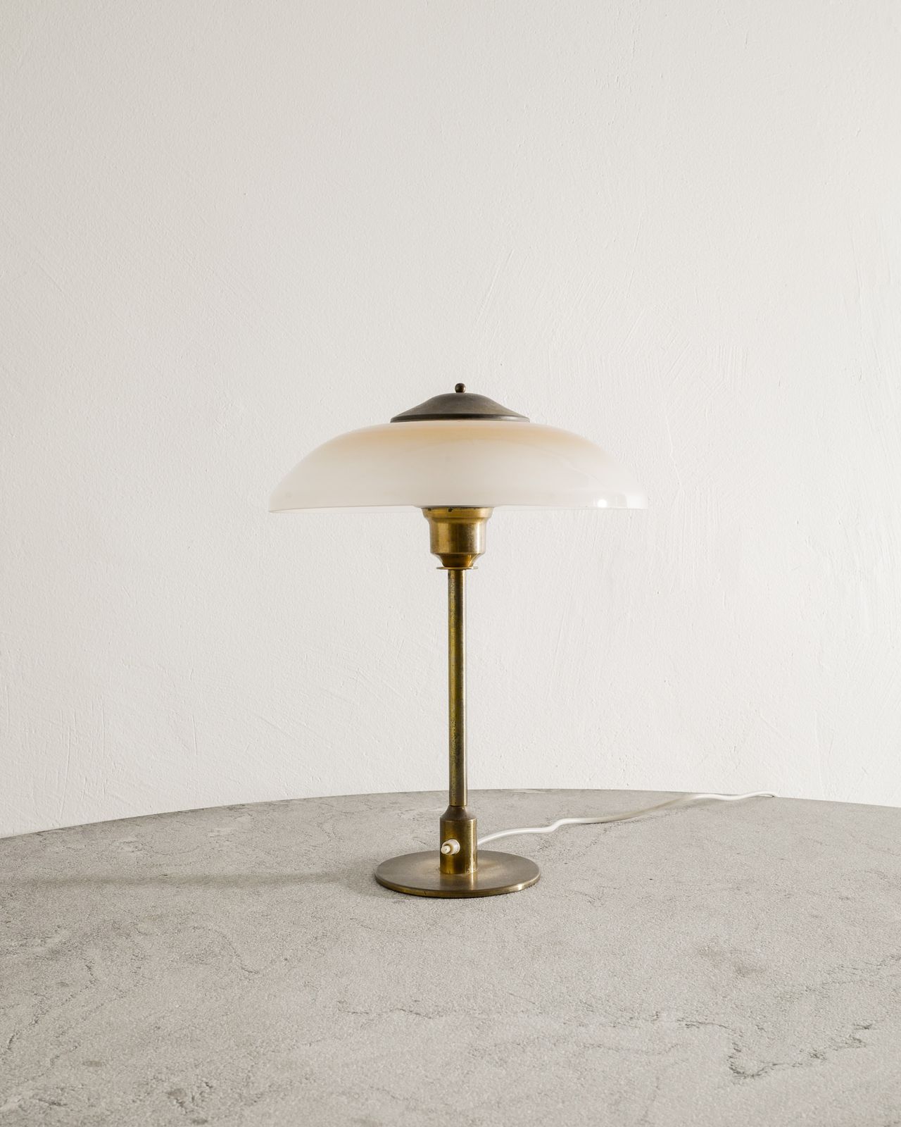 Danish Mid Century Table Lamp In Brass & Opaline Glass By Fog & Mørup Denmark, 1950s photo furniture