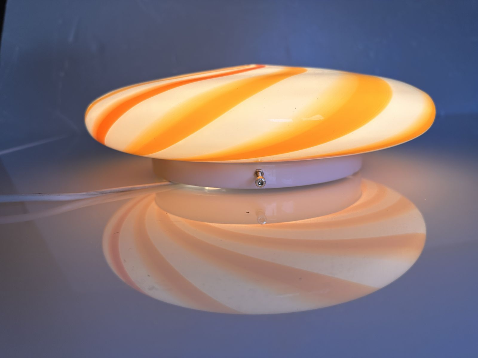 Contemporary Italian Milky White And Clear Amber Swirls Murano Glass Flush Mount Or Wall Sconce photo furniture