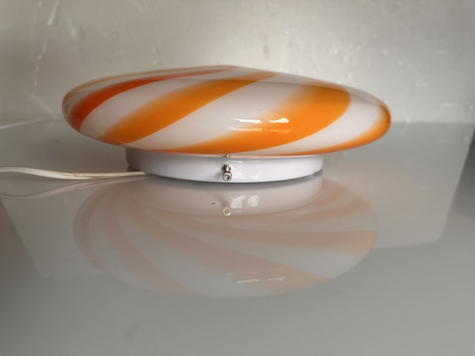 Contemporary Italian Milky White And Clear Amber Swirls Murano Glass Flush Mount Or Wall Sconce photo for sale
