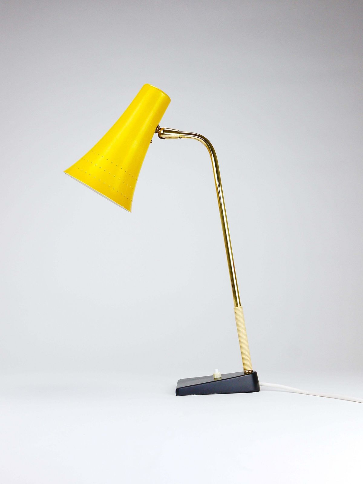 J.T. Kalmar Yellow Table Desk Side Lamp, Brass & Iron, Vienna, Austria, 1950s photo furniture