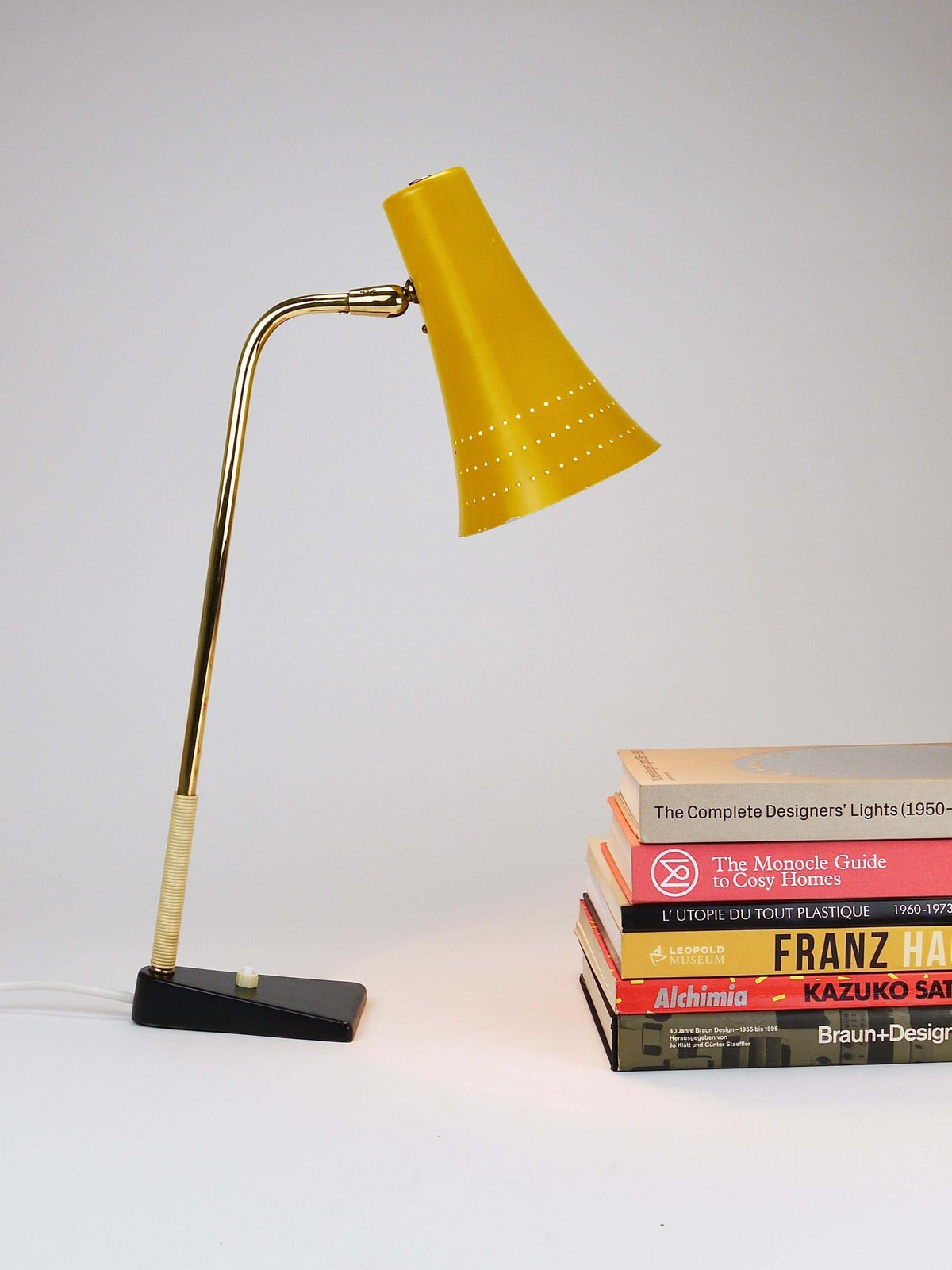 Lighting J.T. Kalmar Yellow Table Desk Side Lamp, Brass & Iron, Vienna, Austria, 1950s photo