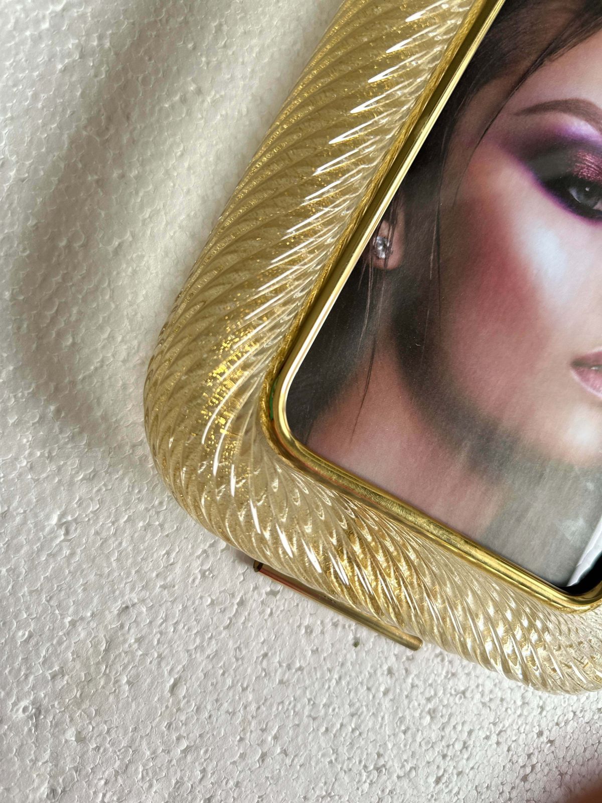 Mid Century Modern Style Gold "Torchon" Murano Glass Small Picture Frame And Brass In Barovier Style photo vinterior