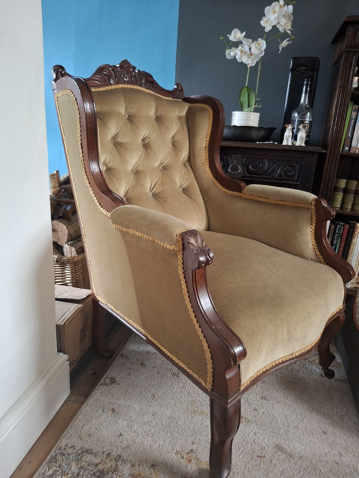 Antique Mahogany And Velvet Arm Chair photo Furniture