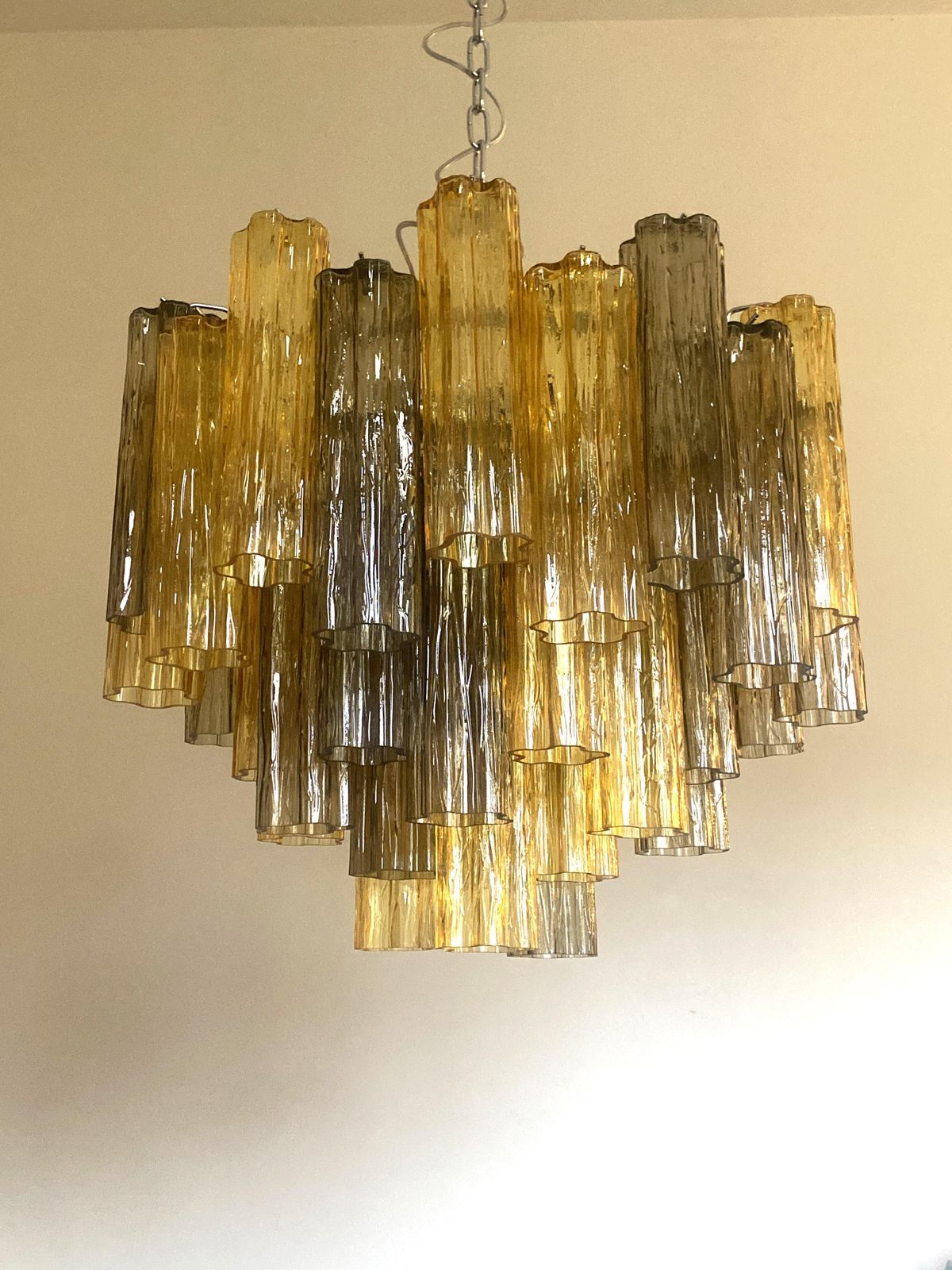 Amber And Fume’ “Tronchi” Murano Glass Chandelier In Venini Style photo vinterior
