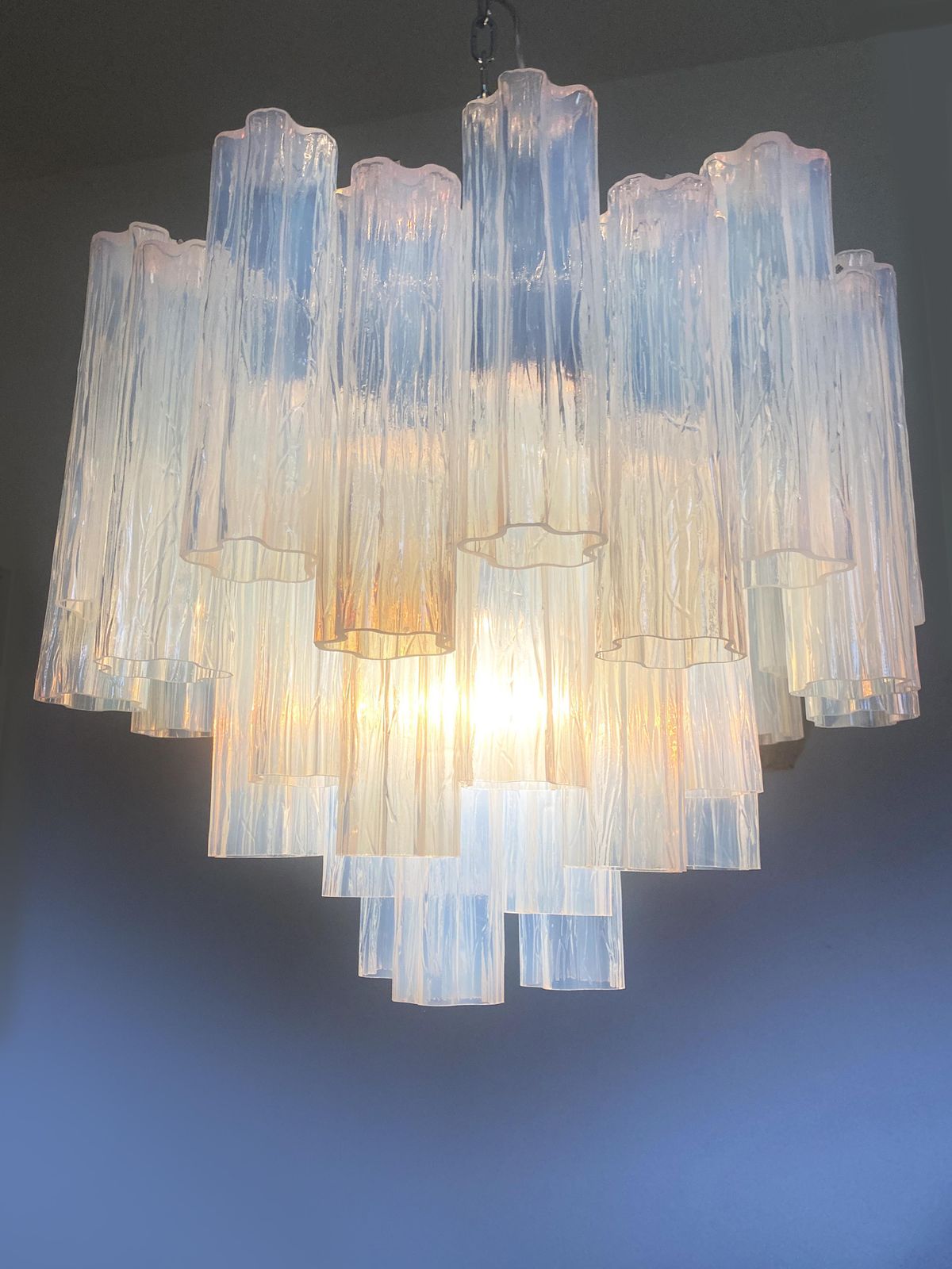 Contemporary Opal “Tronchi” Murano Glass Chandelier In Venini Style photo buy