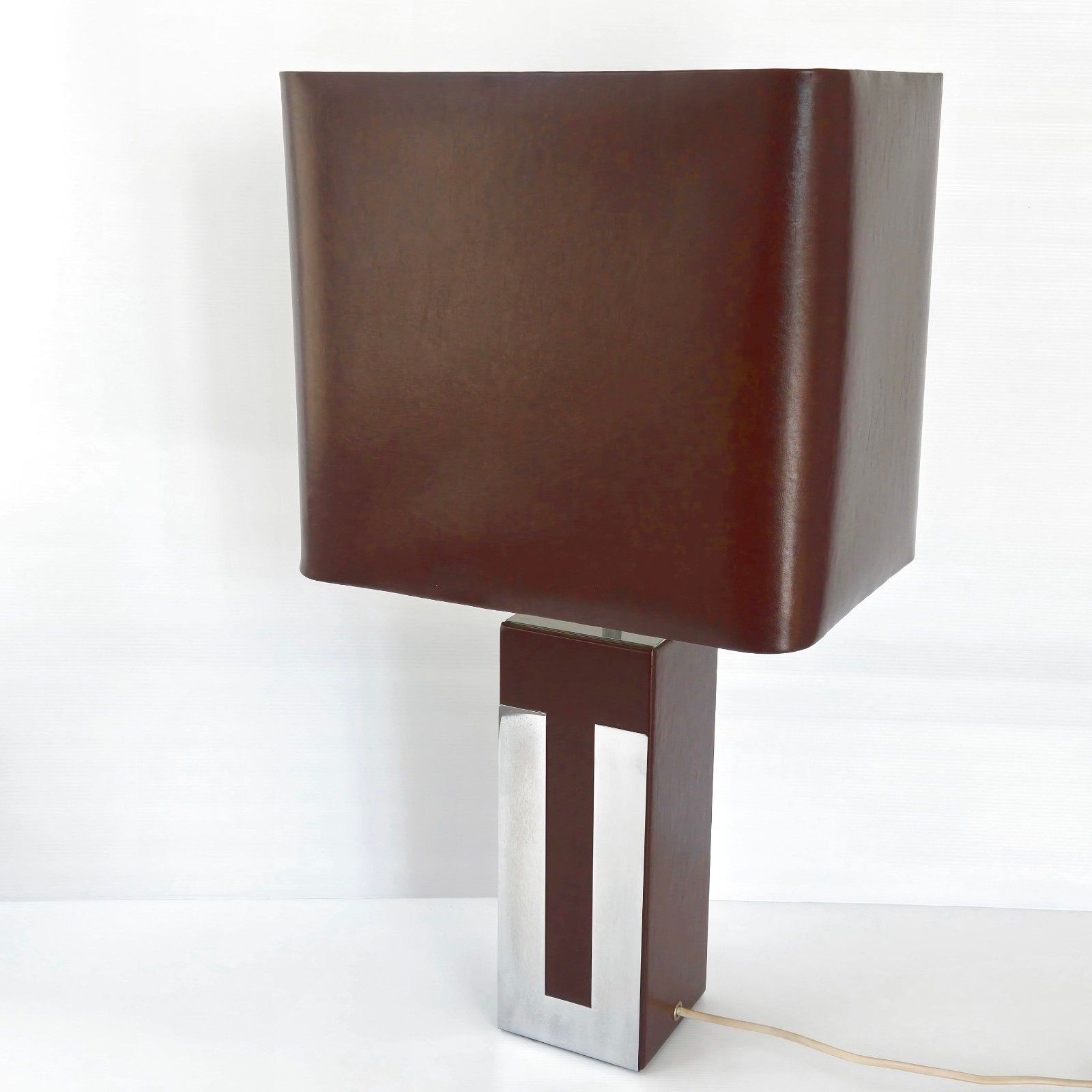 Vintage 1970s Faux Leather & Steel Dlg Pierre Cardin Willy Rizzo Table Lamp photo furniture