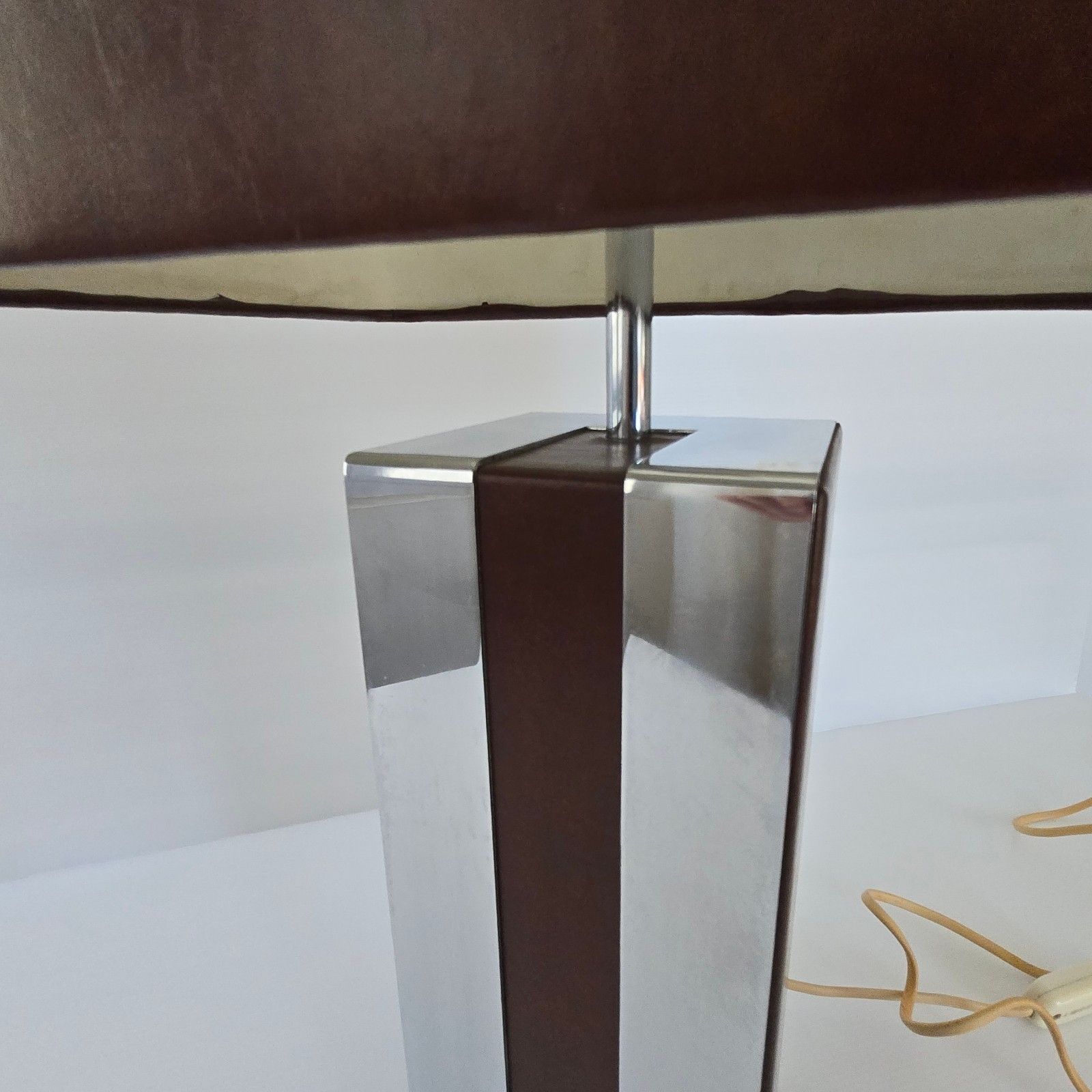 467.0 Vintage 1970s Faux Leather & Steel Dlg Pierre Cardin Willy Rizzo Table Lamp photo