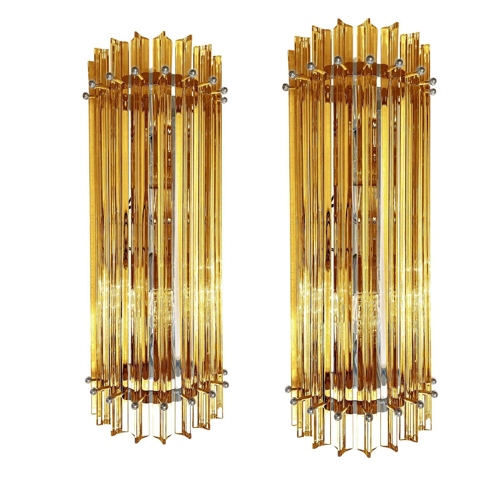 Set Of Two Contemporary Amber Triedro Murano Glass Wall Sconce In Venini Style photo furniture