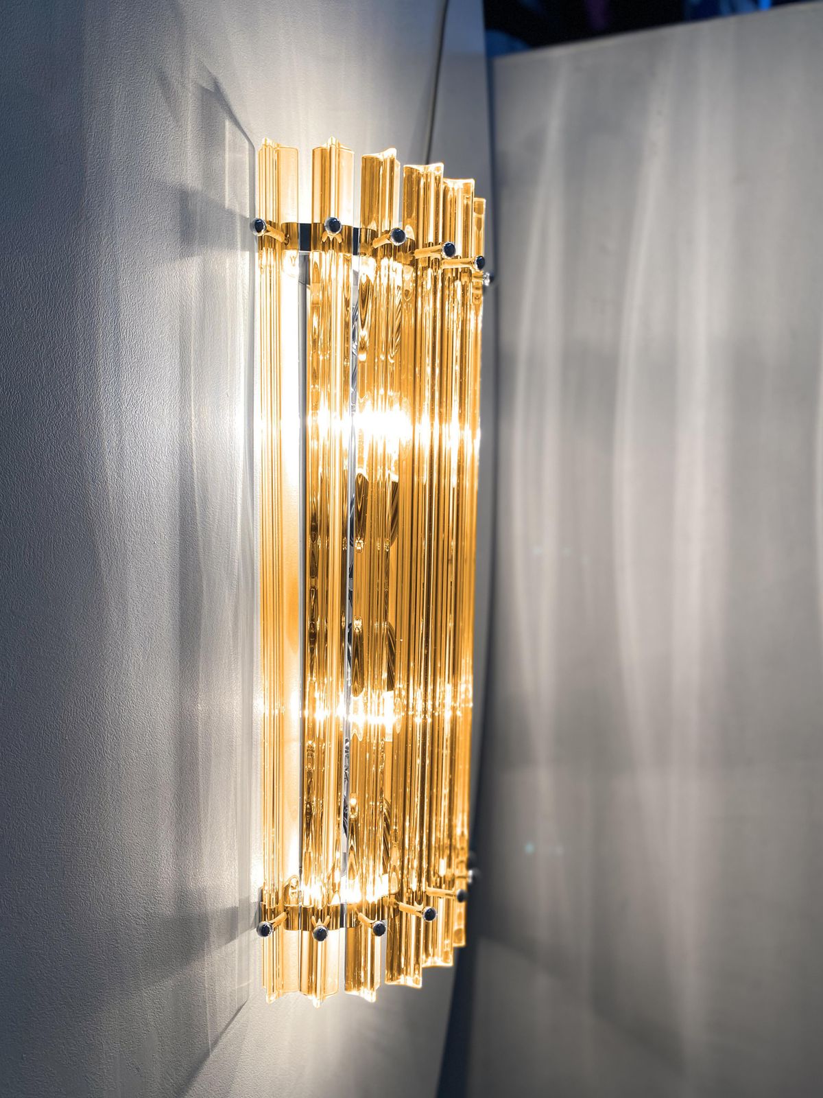 Set Of Two Contemporary Amber Triedro Murano Glass Wall Sconce In Venini Style photo Lighting