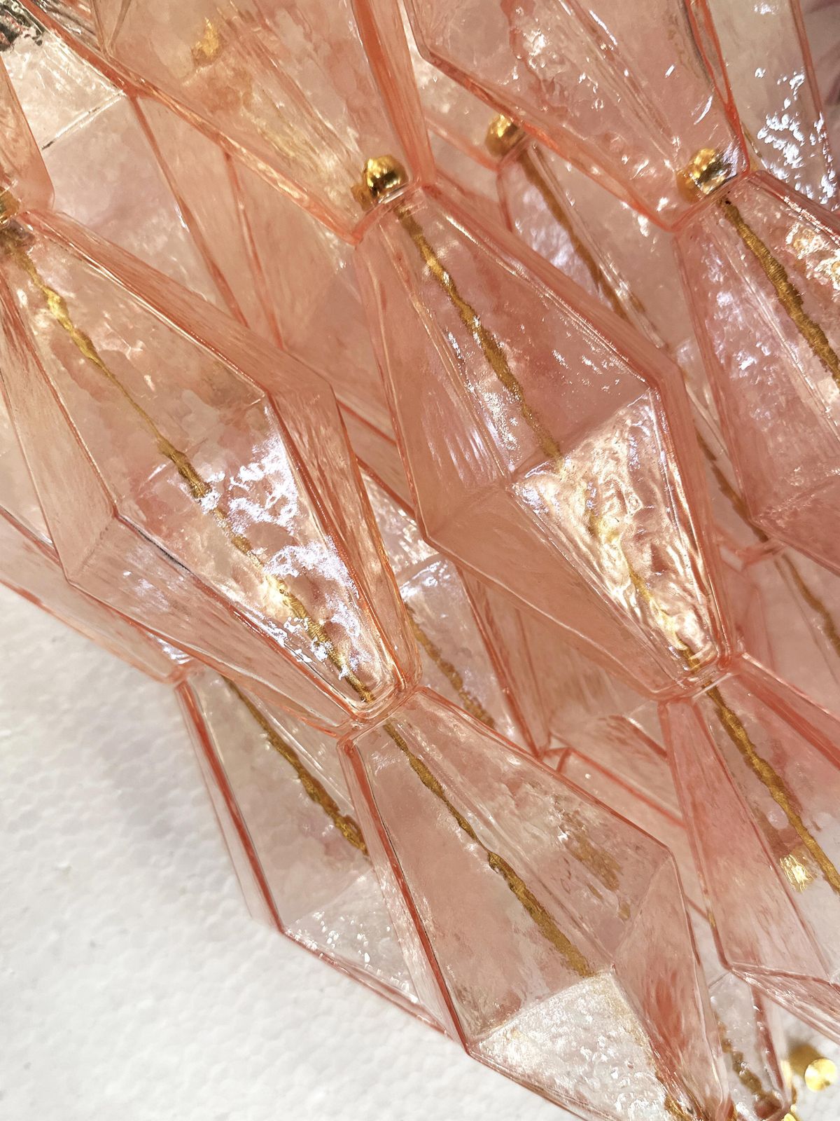 Set Of Two Contemporary Pink “Poliedri” Murano Glass Gold 24k Wall Sconces photo 5362.0