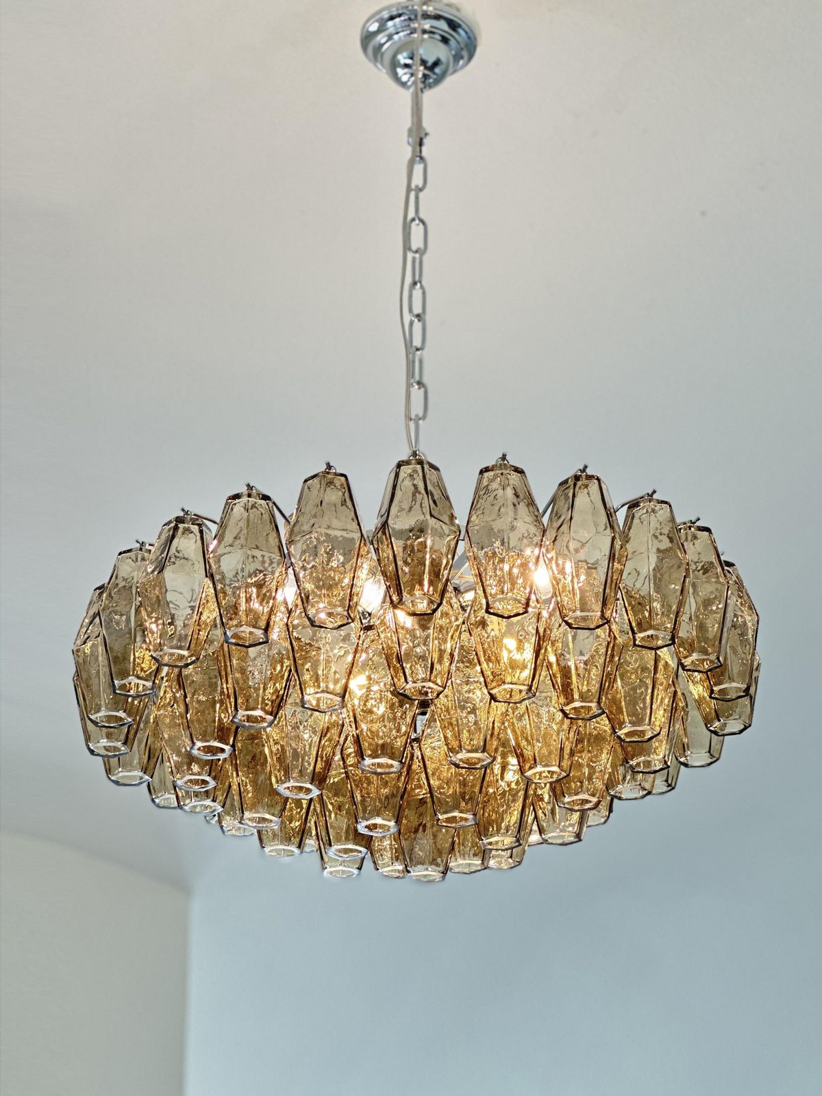 Contemporary Chandelier With Fume’ “Poliedri” Murano Glass In Venini Style photo for sale