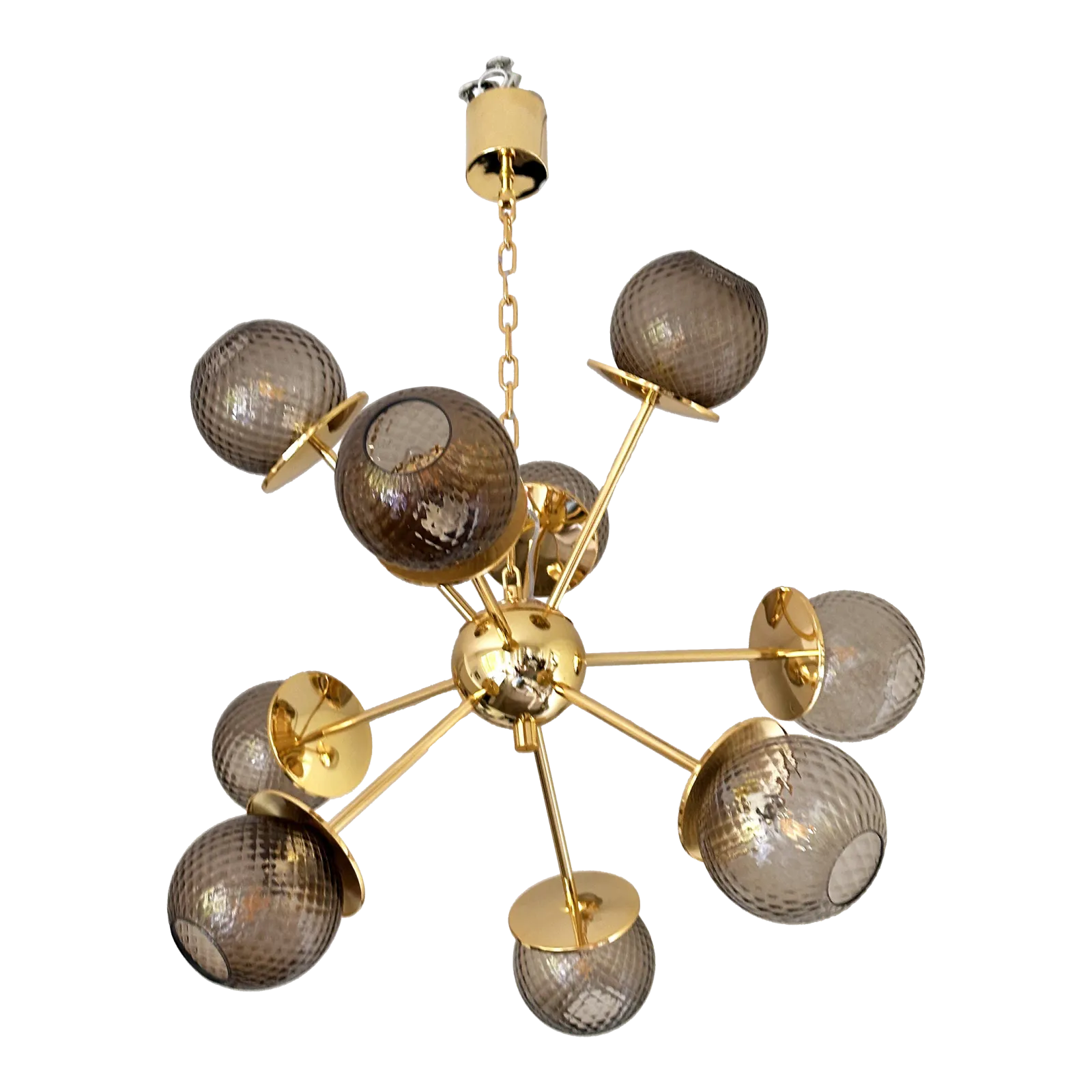 Contemporary Italian Gold Chandelier Sputnik In Style Murano Glass Smoked "Balloton"