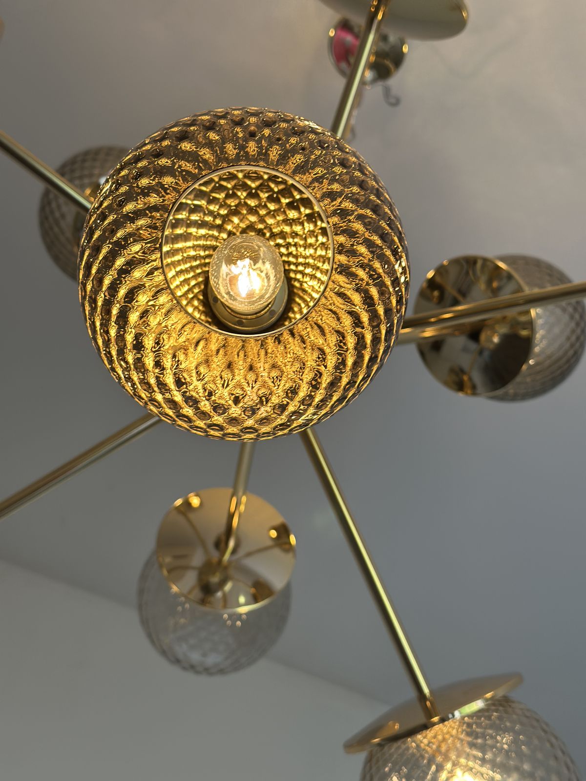 Contemporary Italian Gold Chandelier Sputnik In Style Murano Glass Smoked "Balloton" photo Lighting