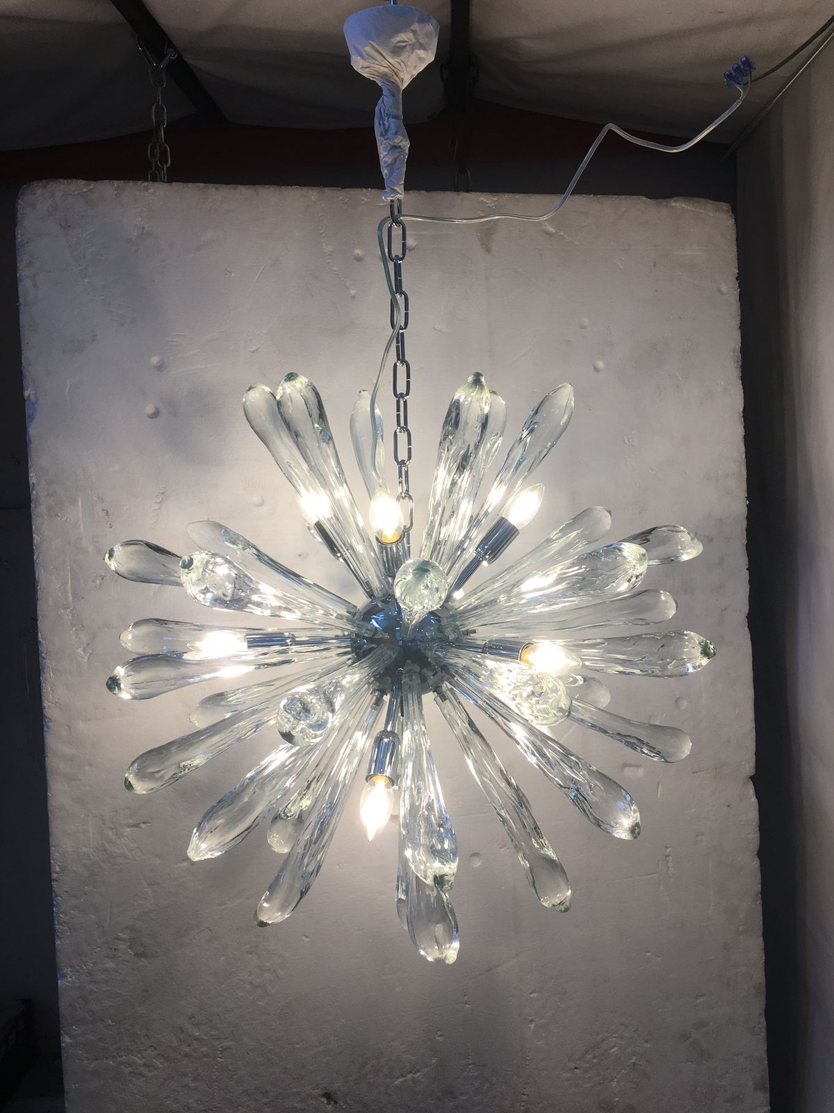 Murano Glass Ice Clear Sputnik Italian Chandelier photo vintage