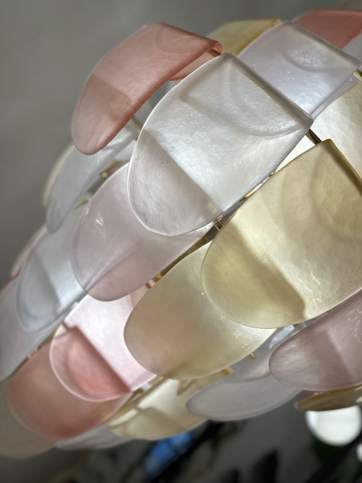 Contemporary Sanded Pink And Amber “Petals” Murano Glass Chandelier Style photo vinterior