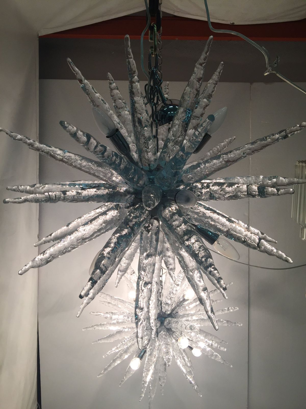 Lighting Set Of 2 Murano Glass Ice Clear Sputnik Italian Chandelier photo