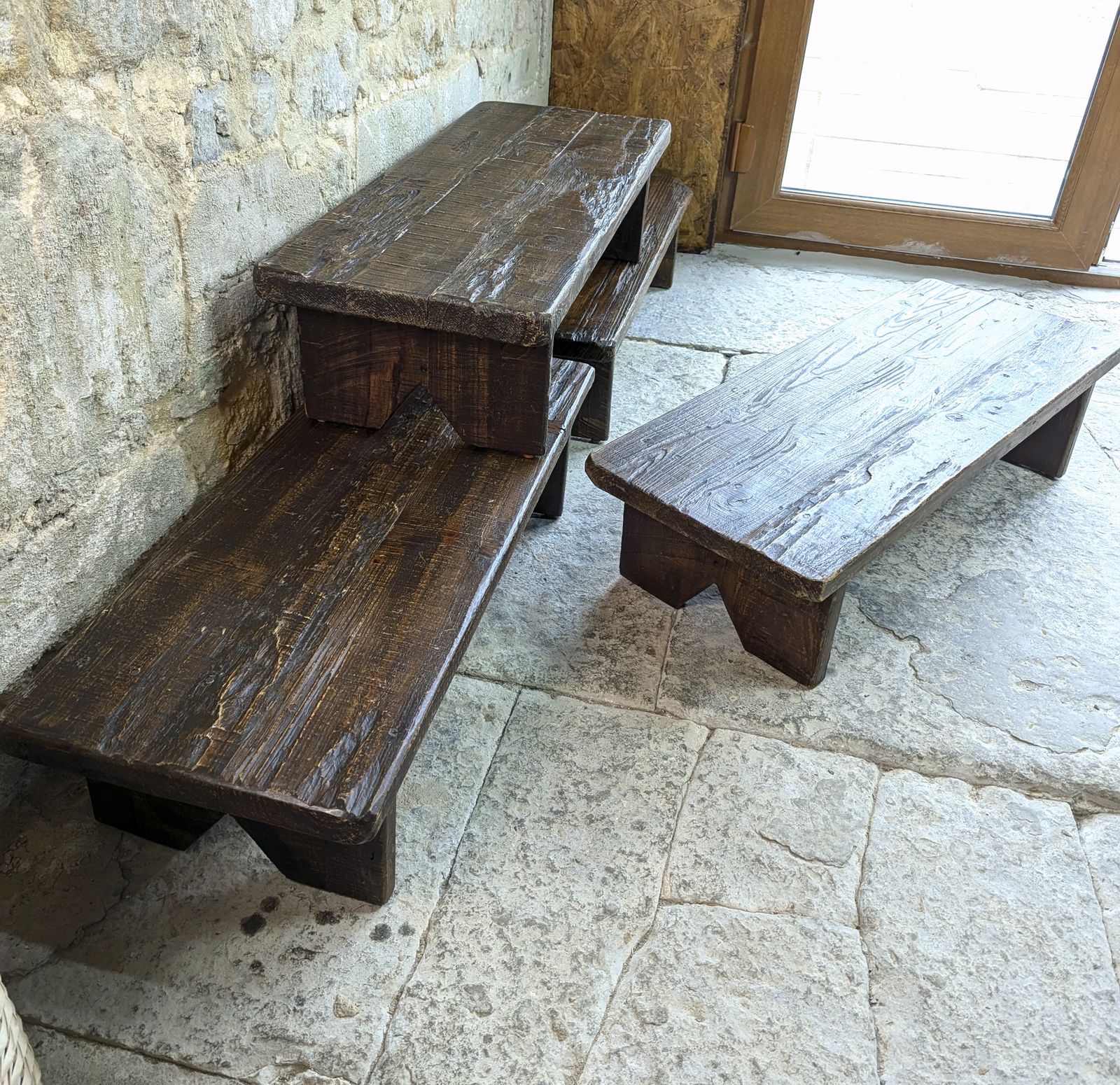 photo for sale 4 X Retail Rustic Display Table Risers   Wood   Childrens Benches Monitor Stands