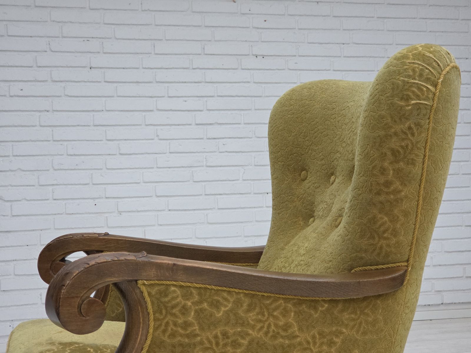 1960s, Danish Armchair, Furniture Cotton/Wool Fabric, Solid Oak Wood. photo 890.0