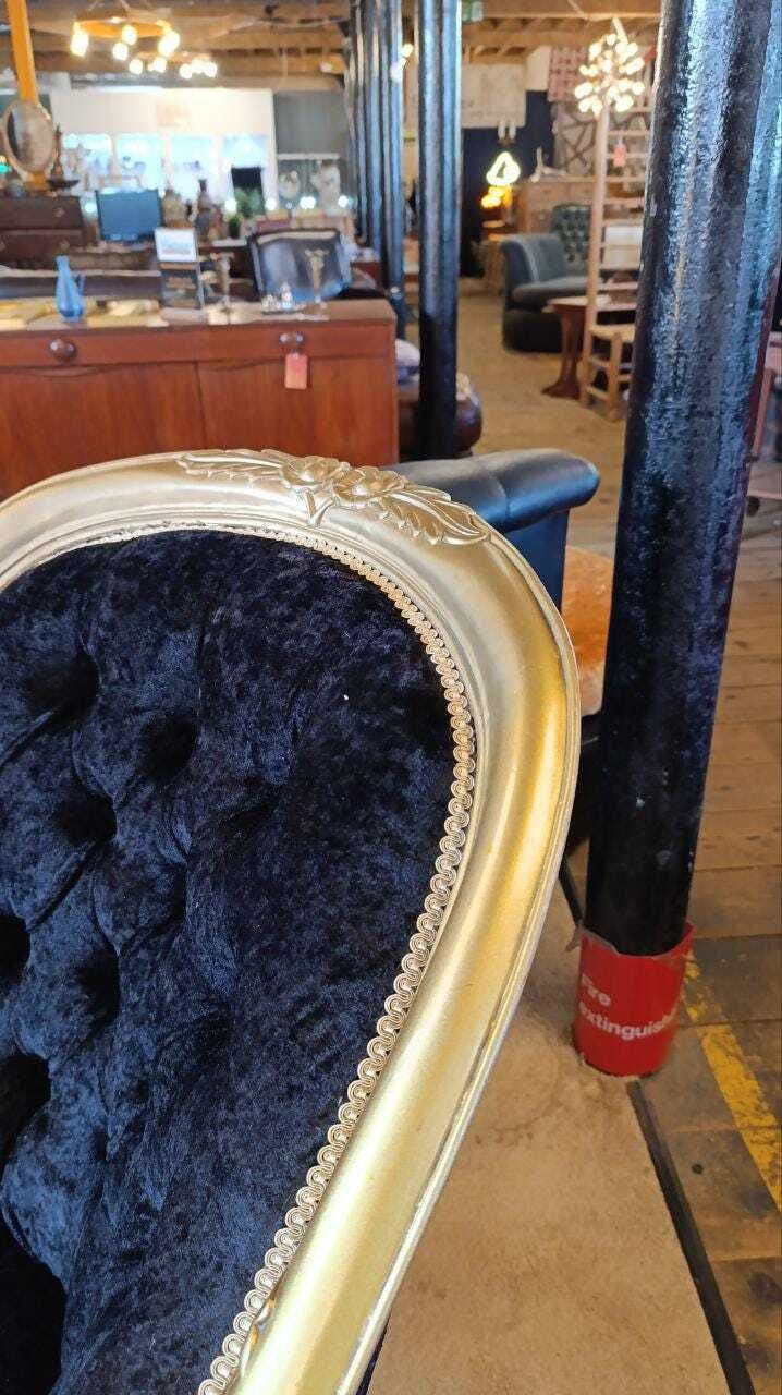photo furniture French Rococo Revival Giltwood Chaise Longue With Velvet Chenille Upholstery
