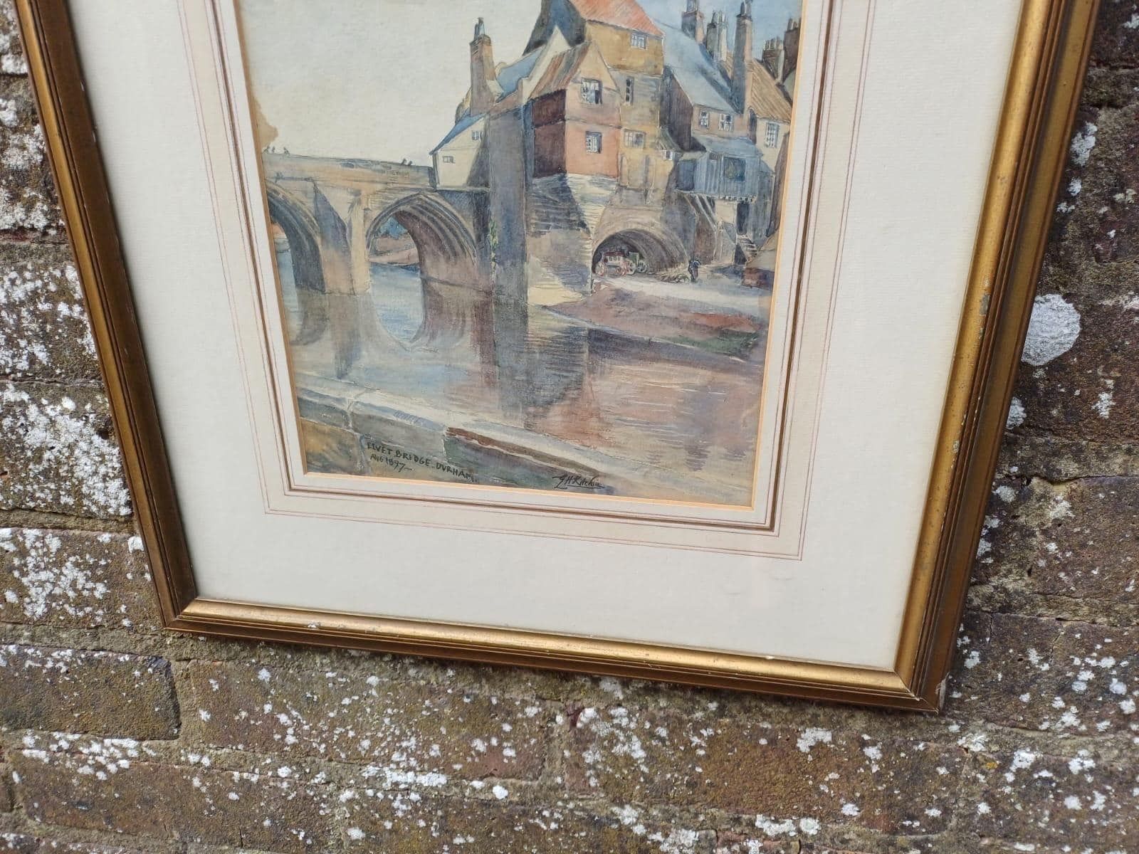 Original Antique Watercolour Of Elvet Bridge, Durham, Dated And Signed 1897   Wonderful Historic Depiction Of Durham, By G H Kitchin photo for sale