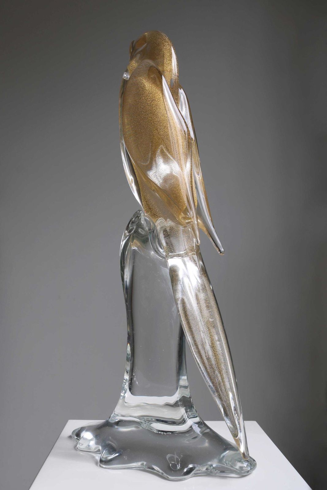 Signed Murano Glass Parrot Sculpture With Gold Leaf By Gambaro E Poggi Vintage Italian Art Glass Bird photo vinterior