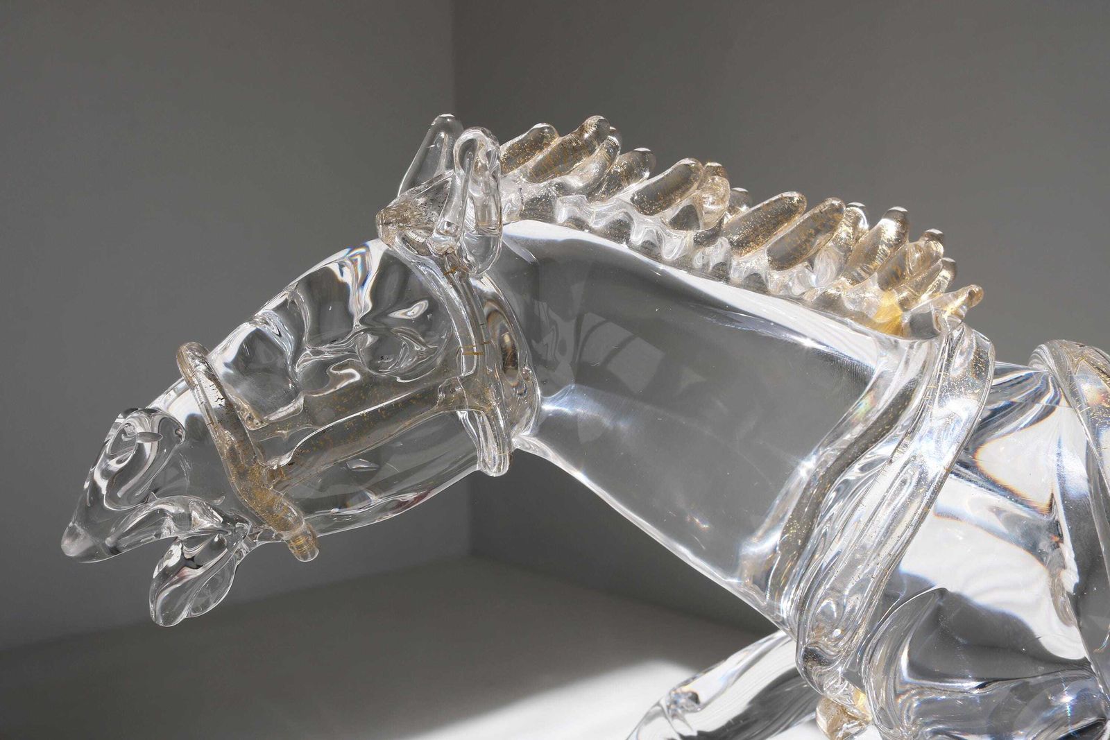 Murano Glass Horse Sculpture In Motion – Hand Blown Crystal With Gold By Arnaldo Zanella, Mid Century Italian Art photo furniture