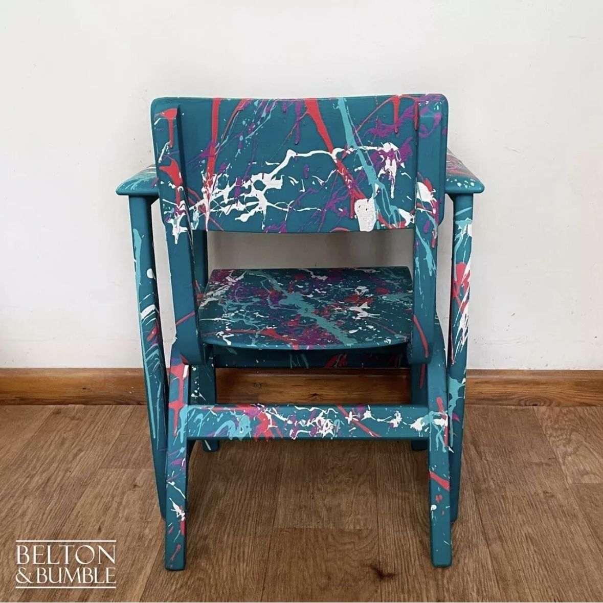 Child’s Writing Desk, Table And Chair Set In Teal With Multi Coloured Details photo Furniture