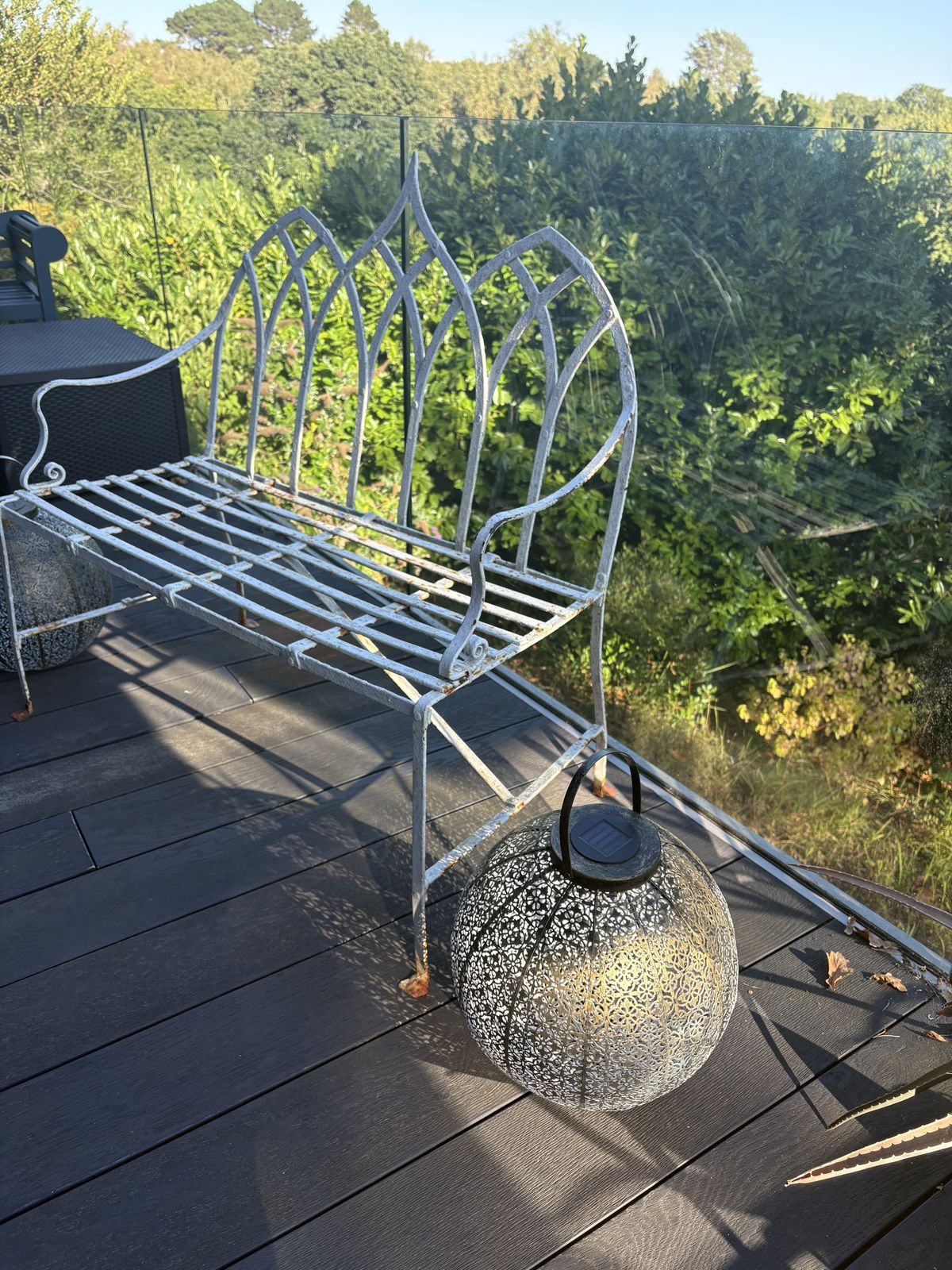 Gothic Arched Garden Furniture Set – Wrought Iron Bench & Two Chairs In White photo buy