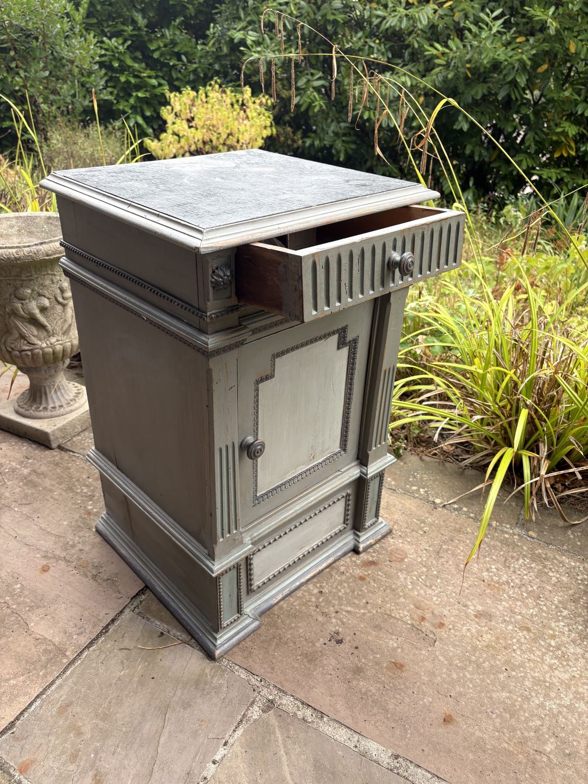 Pair Of French Style Bedside Cabinets – Grey/Blue With Decorative Detailing photo Furniture