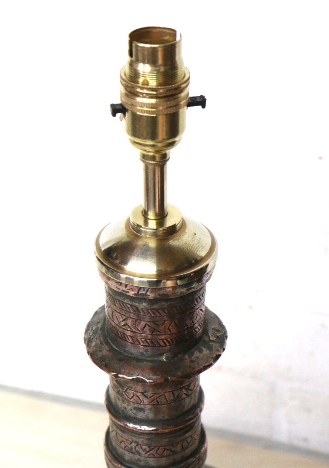 Table Lamp Antique Middle Eastern Copper Water Decanter Lamp Rustic Ethnic photo for sale