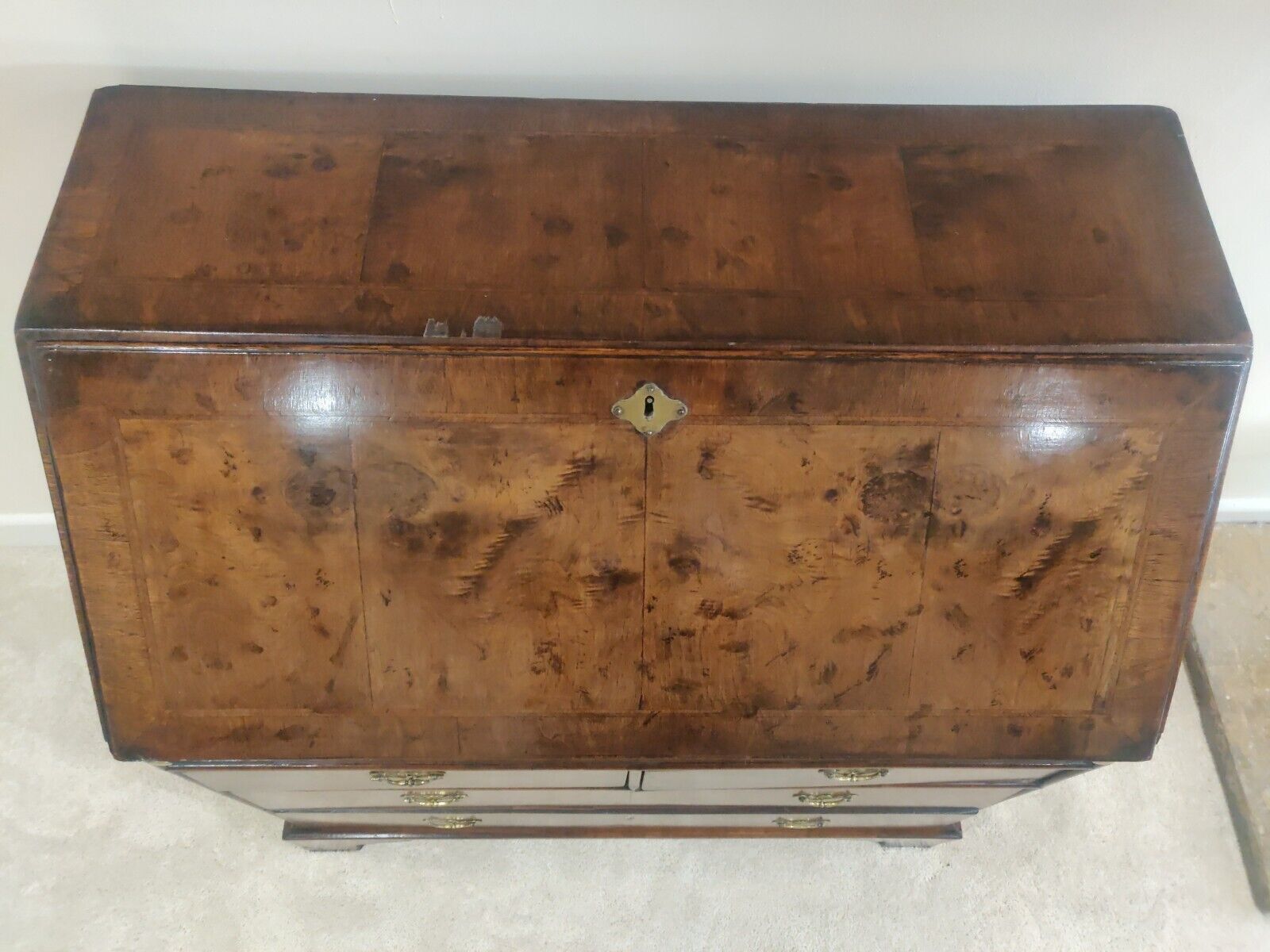 photo buy George I Writing Bureau Desk Walnut Featherband Antique 1700s Delivery Available