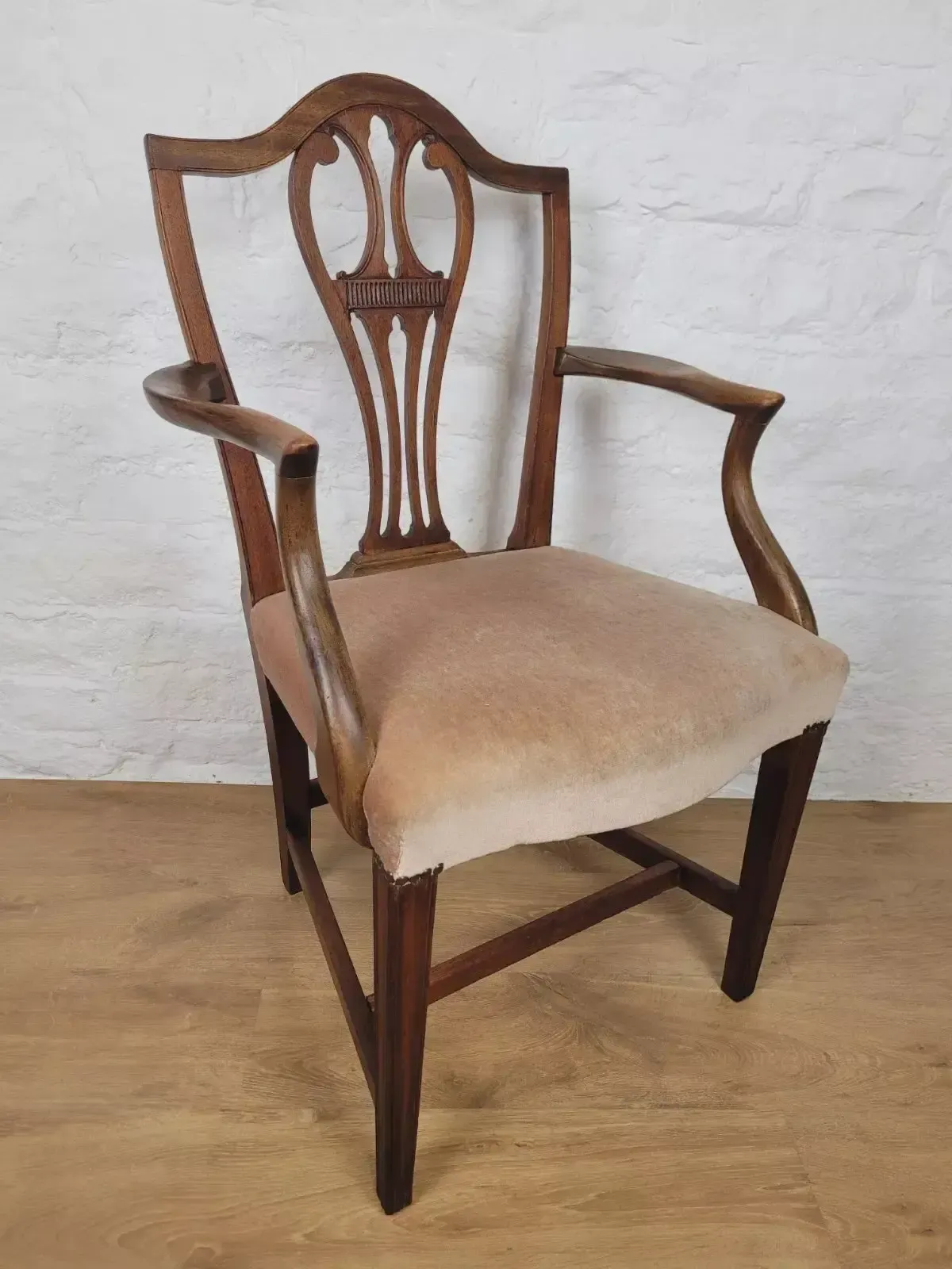 Victorian Dining Armchair Oak Carved Pierced Back Upholstered photo for sale