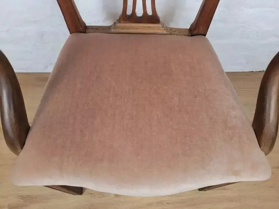 photo furniture Victorian Dining Armchair Oak Carved Pierced Back Upholstered