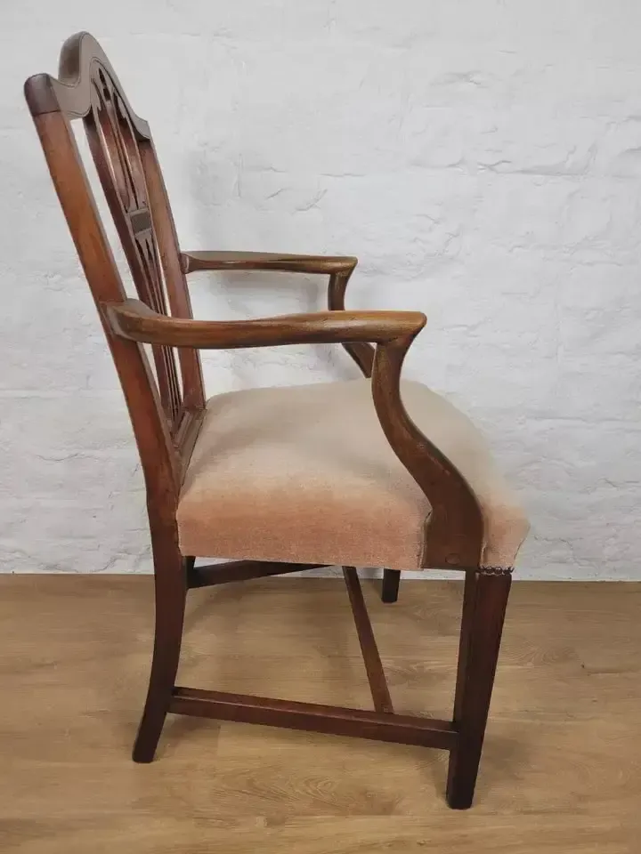 150.0 Victorian Dining Armchair Oak Carved Pierced Back Upholstered photo